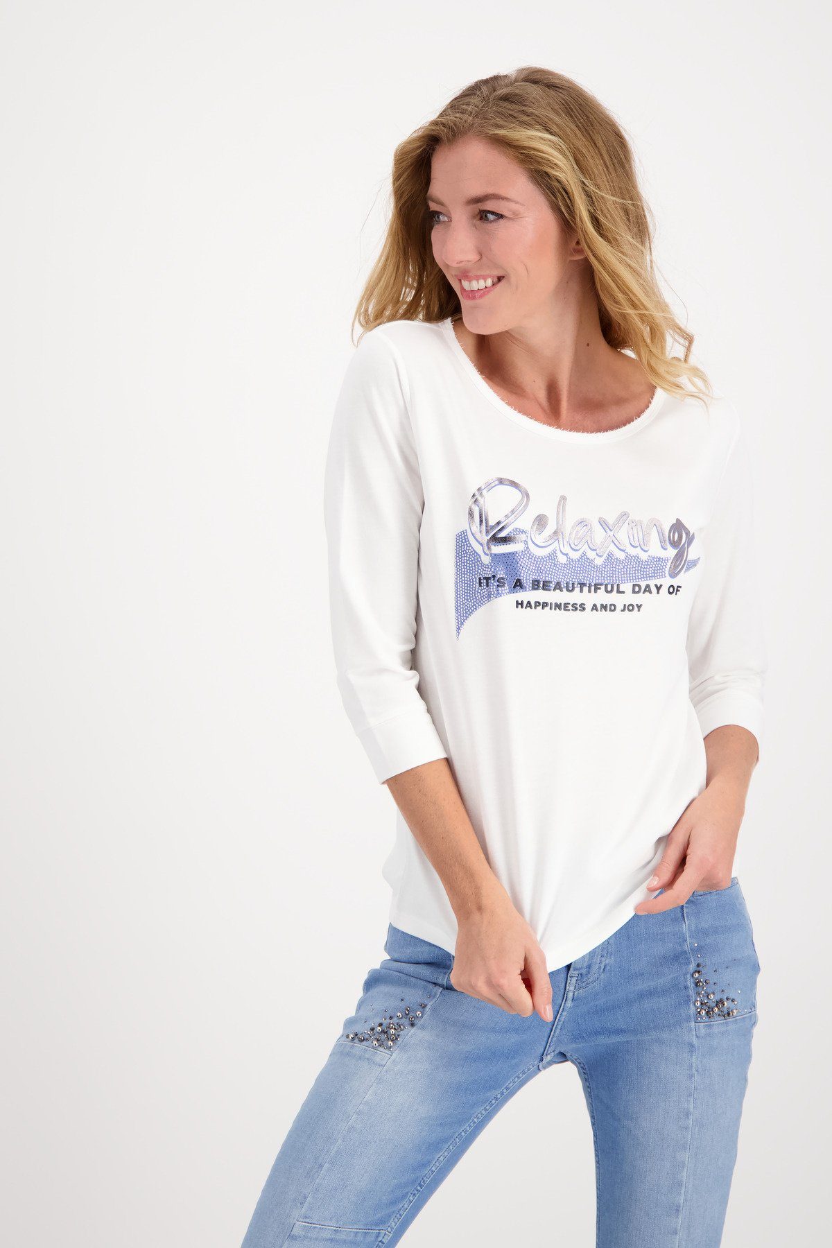 Longsleeve Shirt mit 3/4 Arm und Glitzersteinen