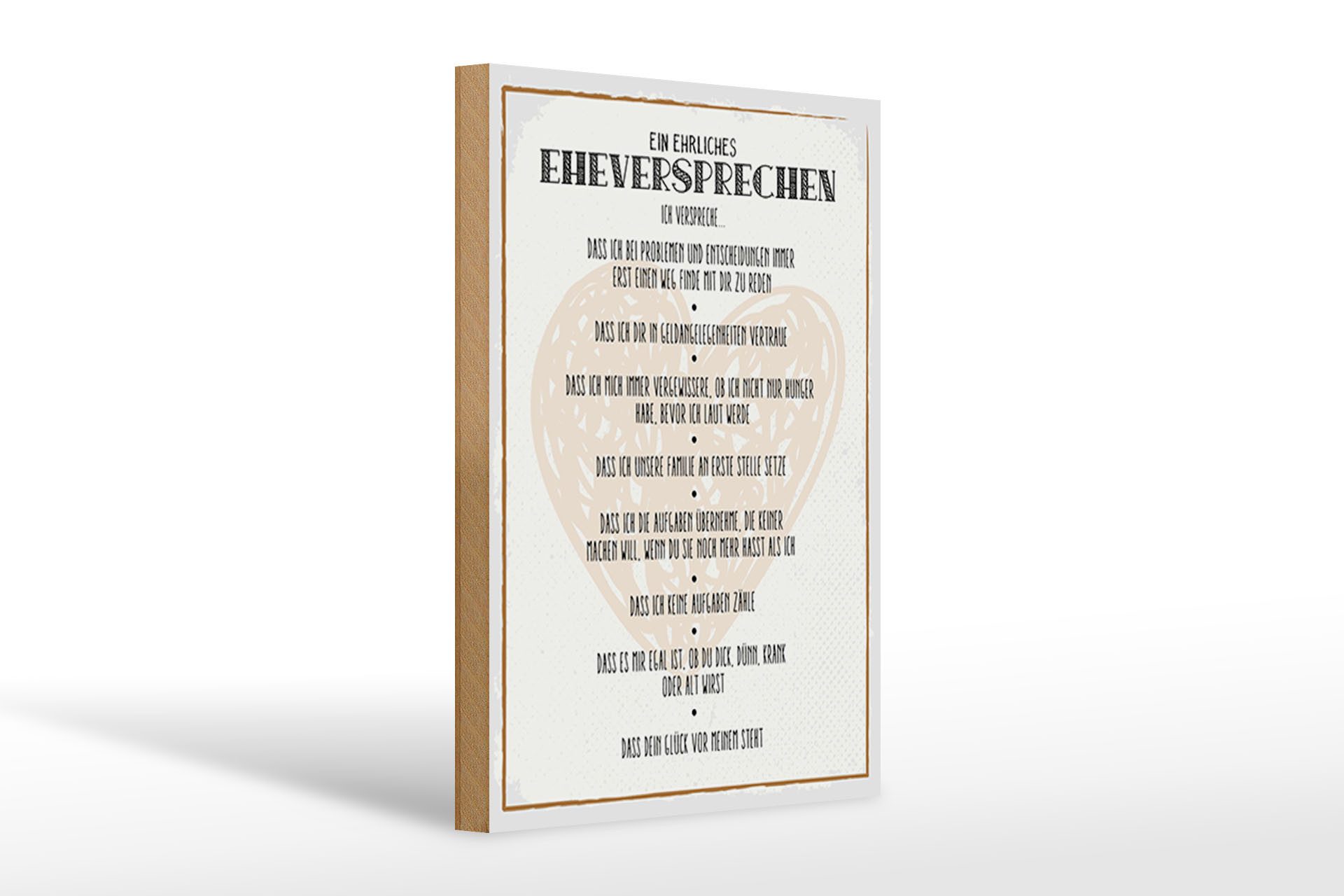 Holzbild Spruch 20x30cm ein ehrliches Eheversprechen