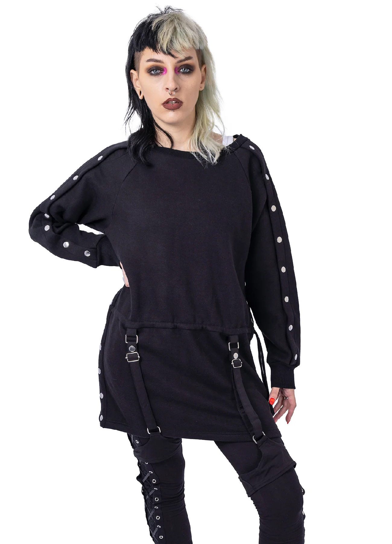 Heartless Longpullover Orphic Jumper Gothic Longpullover Metal Nieten Cyber Punk