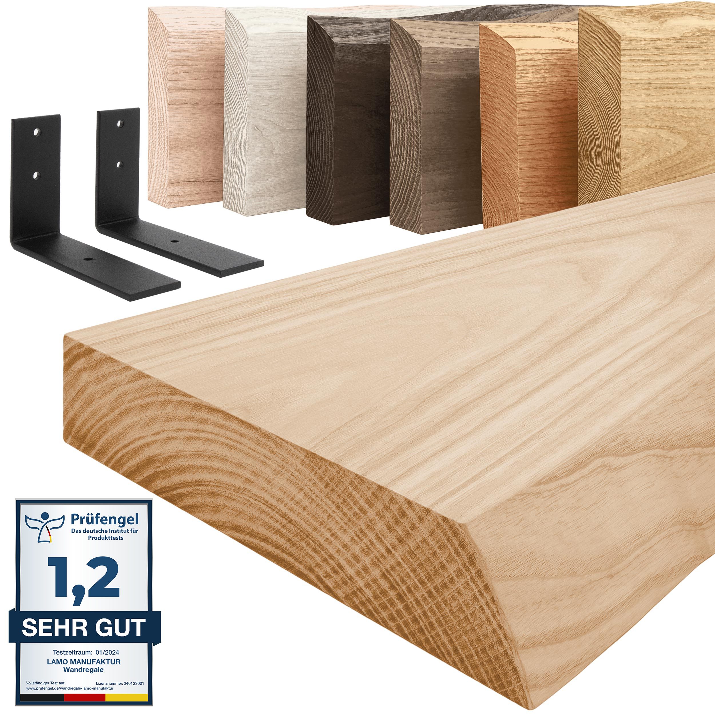 LAMO Manufaktur Wandregal Holz Baumkante Regal Farbe: Natur mit schwarzem B günstig online kaufen