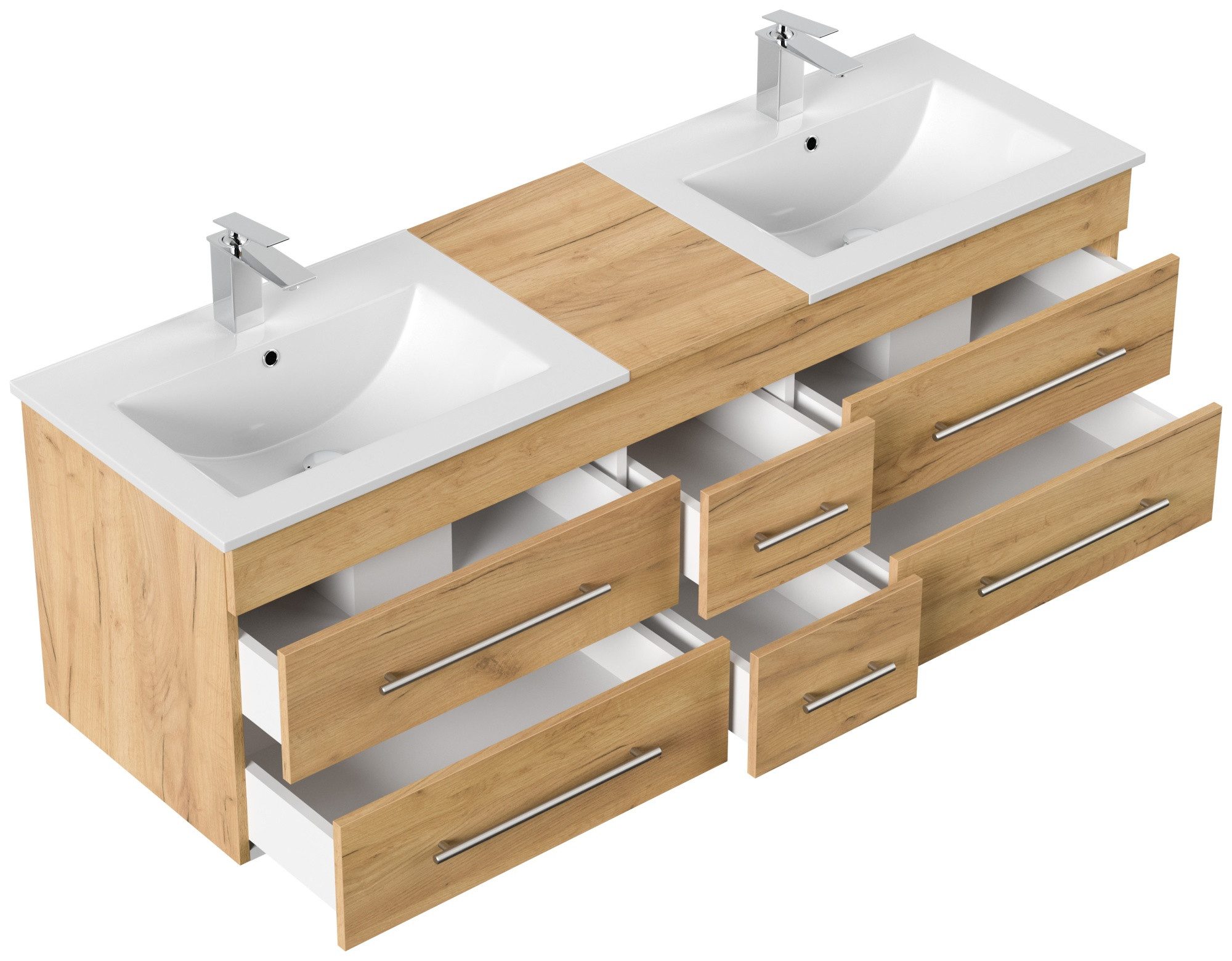 Magnolia Home Waschtisch Badmöbelset Roma XL 2-teilig mit LED Spiegel eiche gold