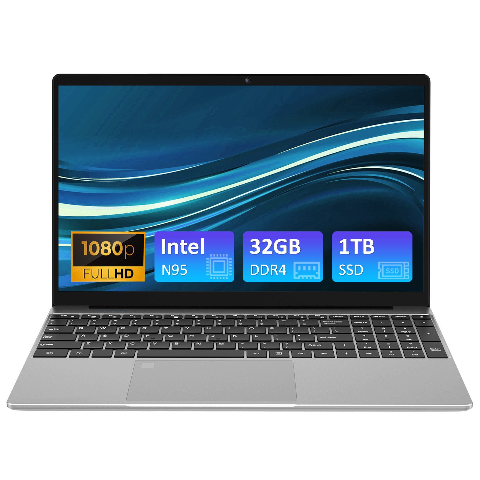 Auusda T152A Laptop, 15.6 Zoll, Intel N95, 32GB RAM, 1TB NVMe SSD Notebook (39,6 cm/15.6 Zoll, Intel N95, 1024 GB SSD, mit multifunktionalen Anschlüsse und Fingerabdrucksensor)
