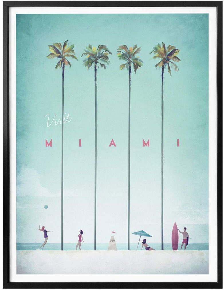 Wall-Art Poster Urlaub Poster, Strand Wandbild, Miami St), (1 Strand, Palmen Wandposter Bild