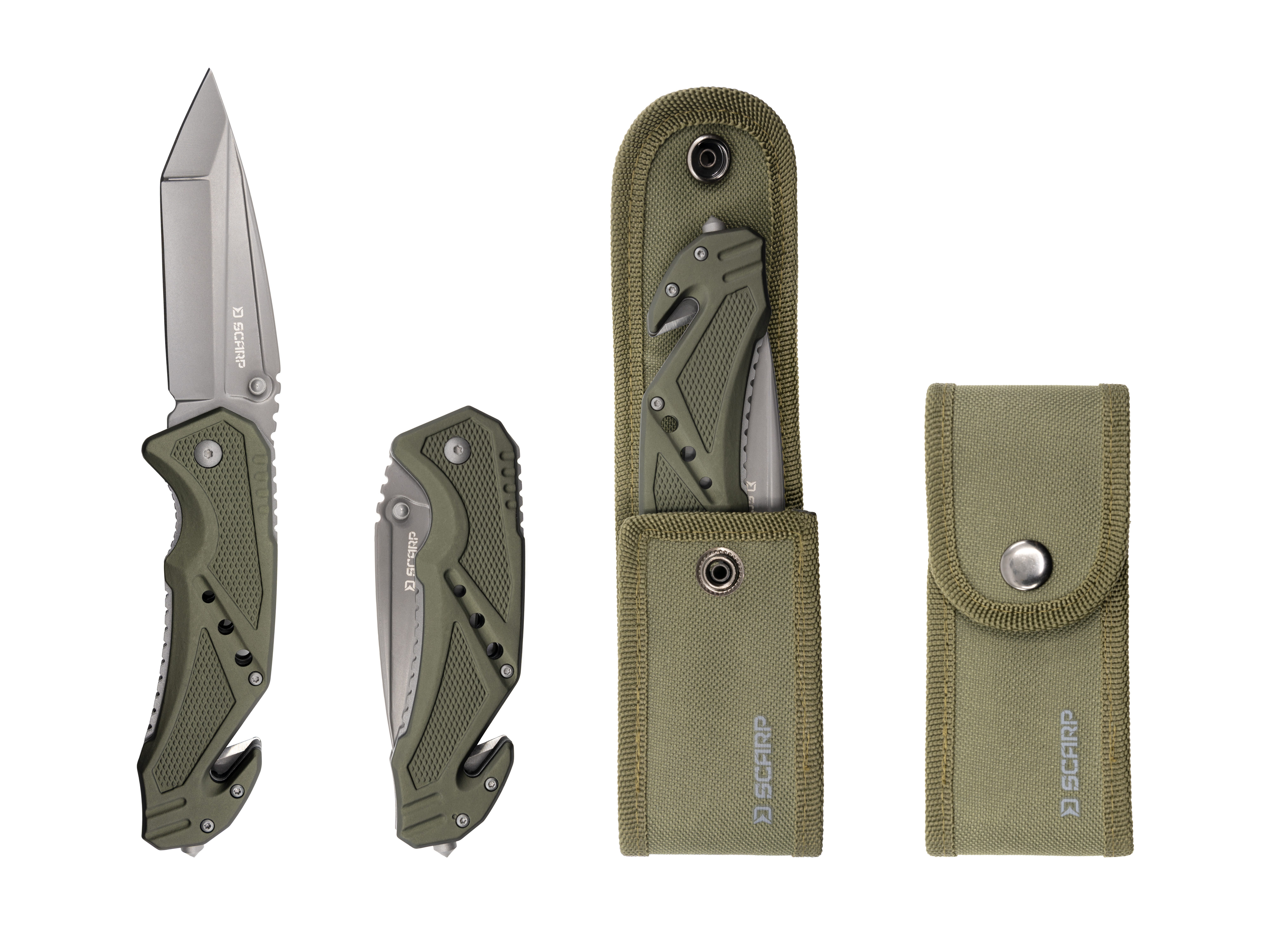 Delphin.sk Anglermesser Klappmesser SCARP Klingenlänge 10cm - mit Seilschneider - Stofftasche, Messer, Seilschneider, Stahlspitze für Notglasbruch