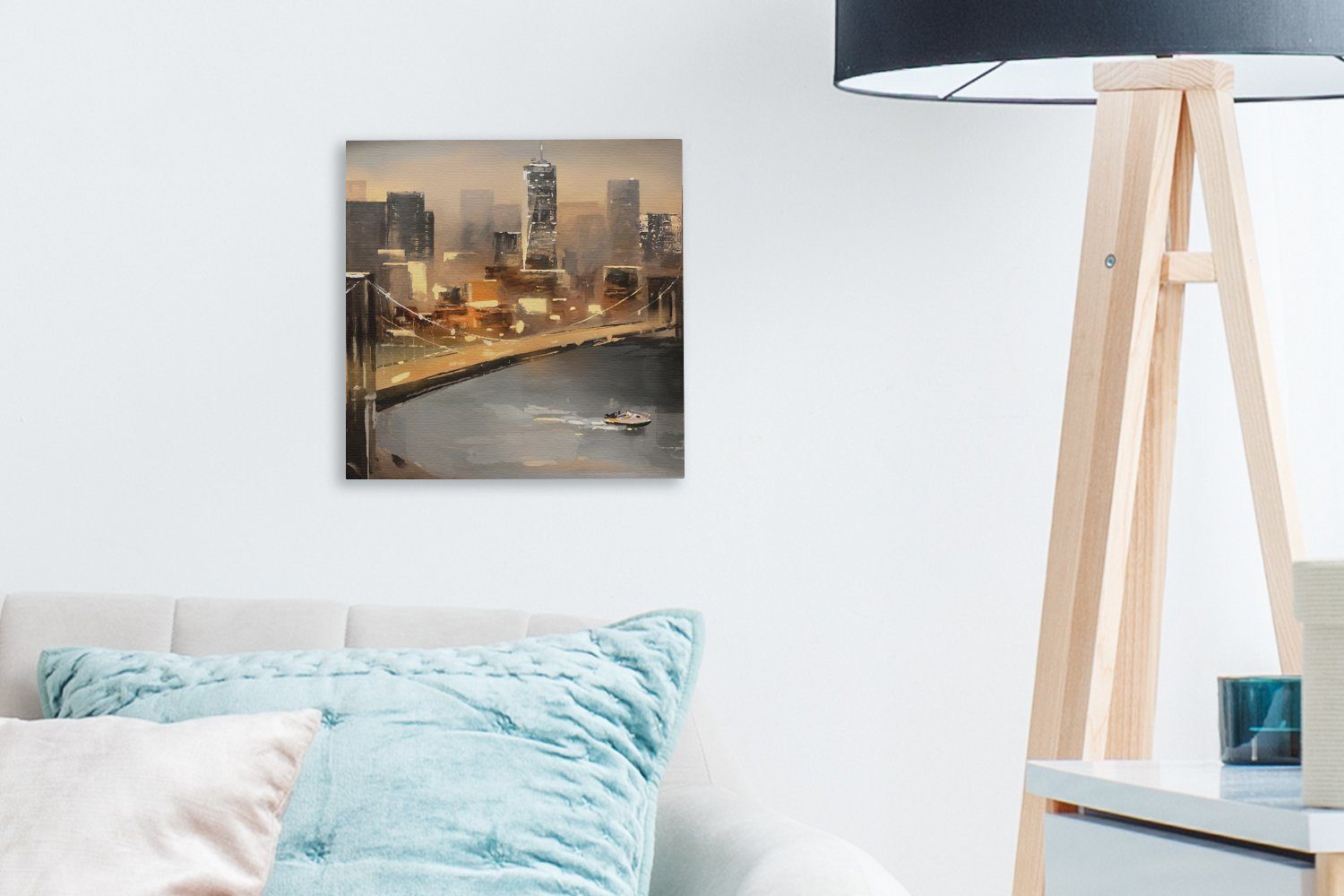 Gemälde - Bilder - (1 - Gemälde Schlafzimmer St), - Wasser, Skyline Stadt Leinwand für Wohnzimmer Öl OneMillionCanvasses®