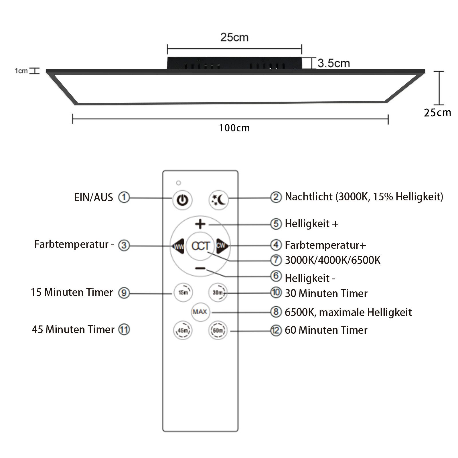 ZMH LED Deckenleuchte Wohnzimmer Schwarz/Weiß Deckenpanel Dimmbar mit Fernb günstig online kaufen