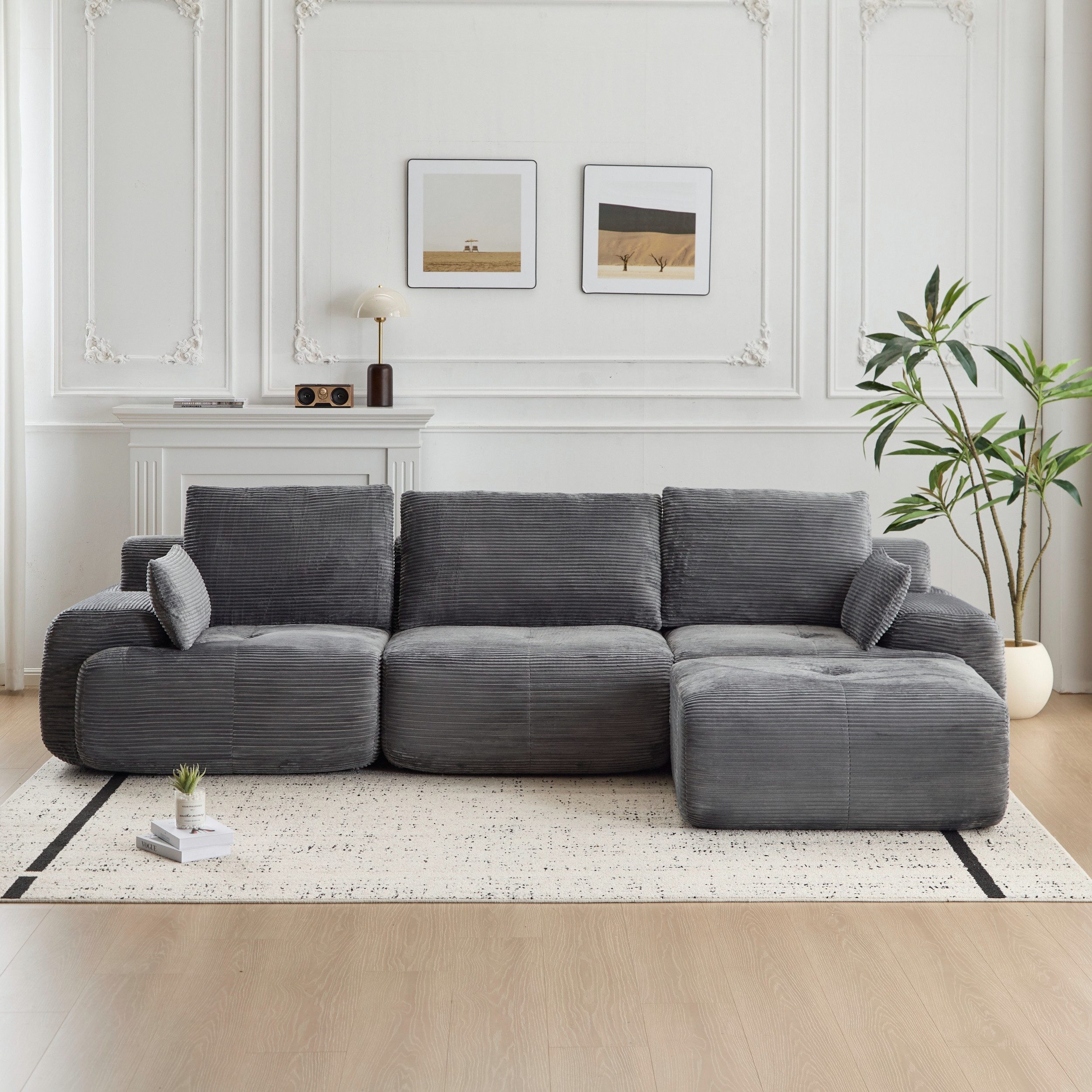 Leawin Ecksofa Ecksofa 3-Sitzer Sofa mit Hocker, ohne Montage, ergonomisch, Modulares Sofa, 32D Polsterung für Wohnzimmer, Schlafzimmer & Büro