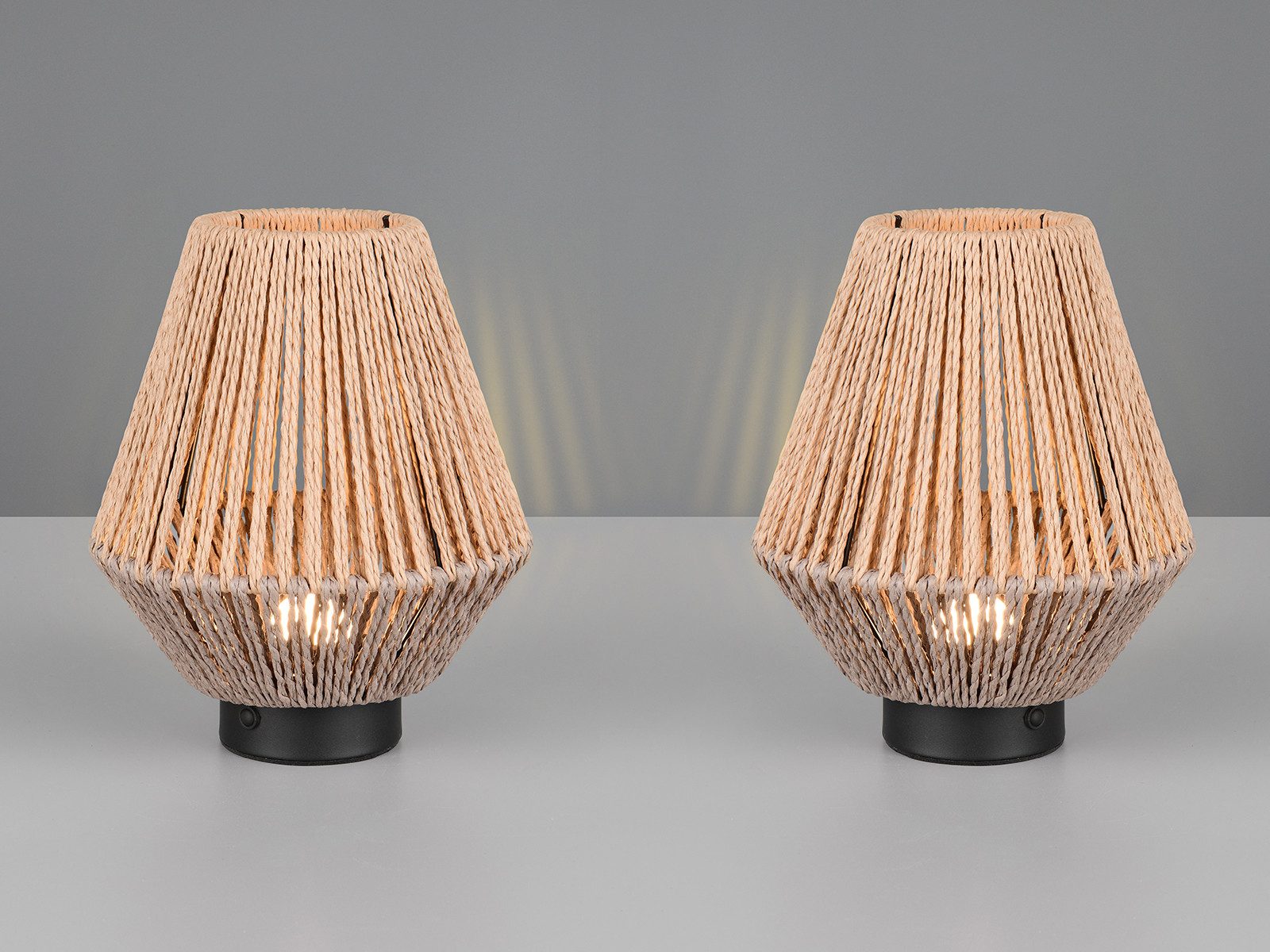 Reality Leuchten LED Tischleuchte, Dimmfunktion, LED fest integriert, Warmweiß, 2er SET kleine Boho Akku Leuchten kabel-los ohne Strom, Höhe 22cm