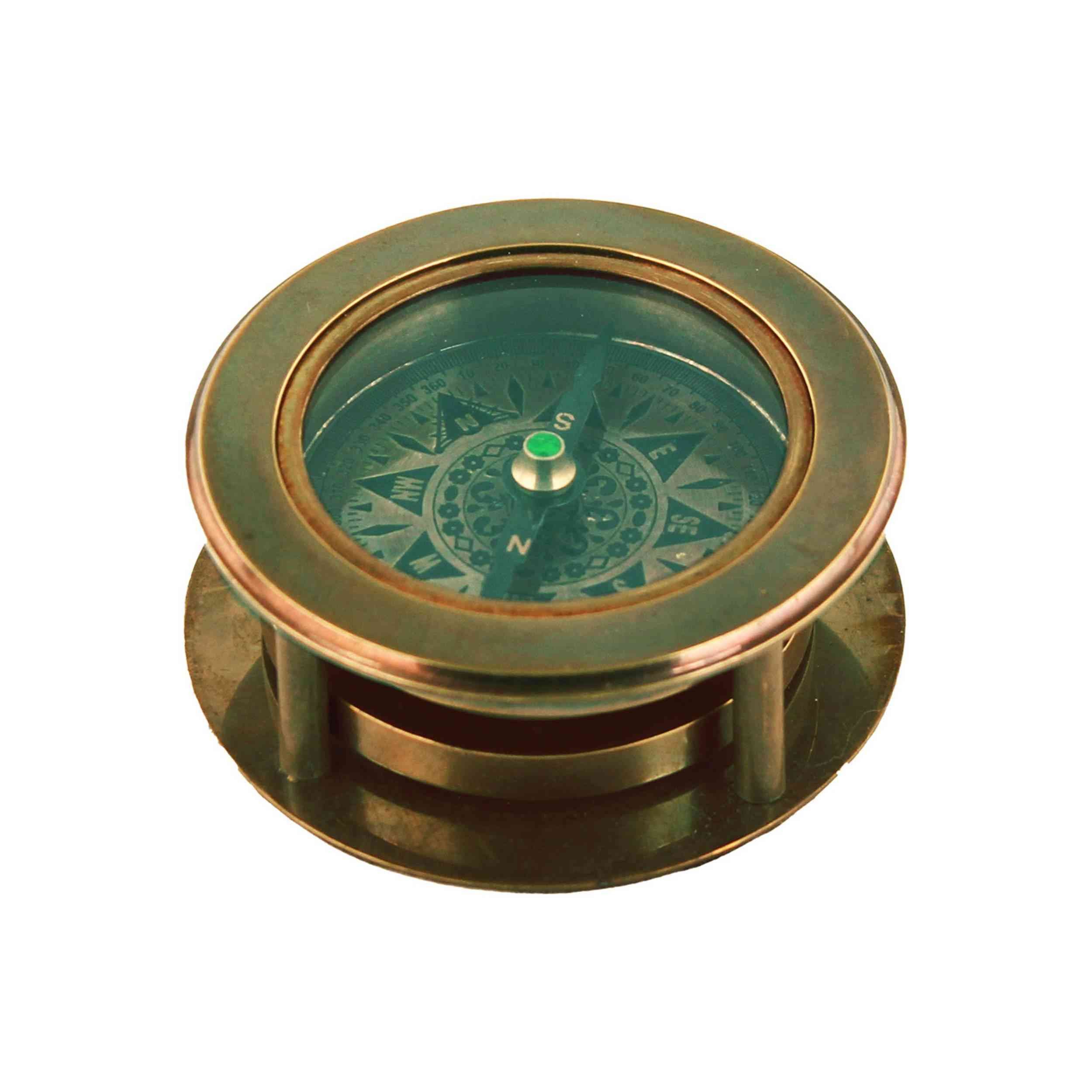 Dekofigur Kompass mit integrierter Lupe aus antikem Messing, 6,7x2,5cm Maritime