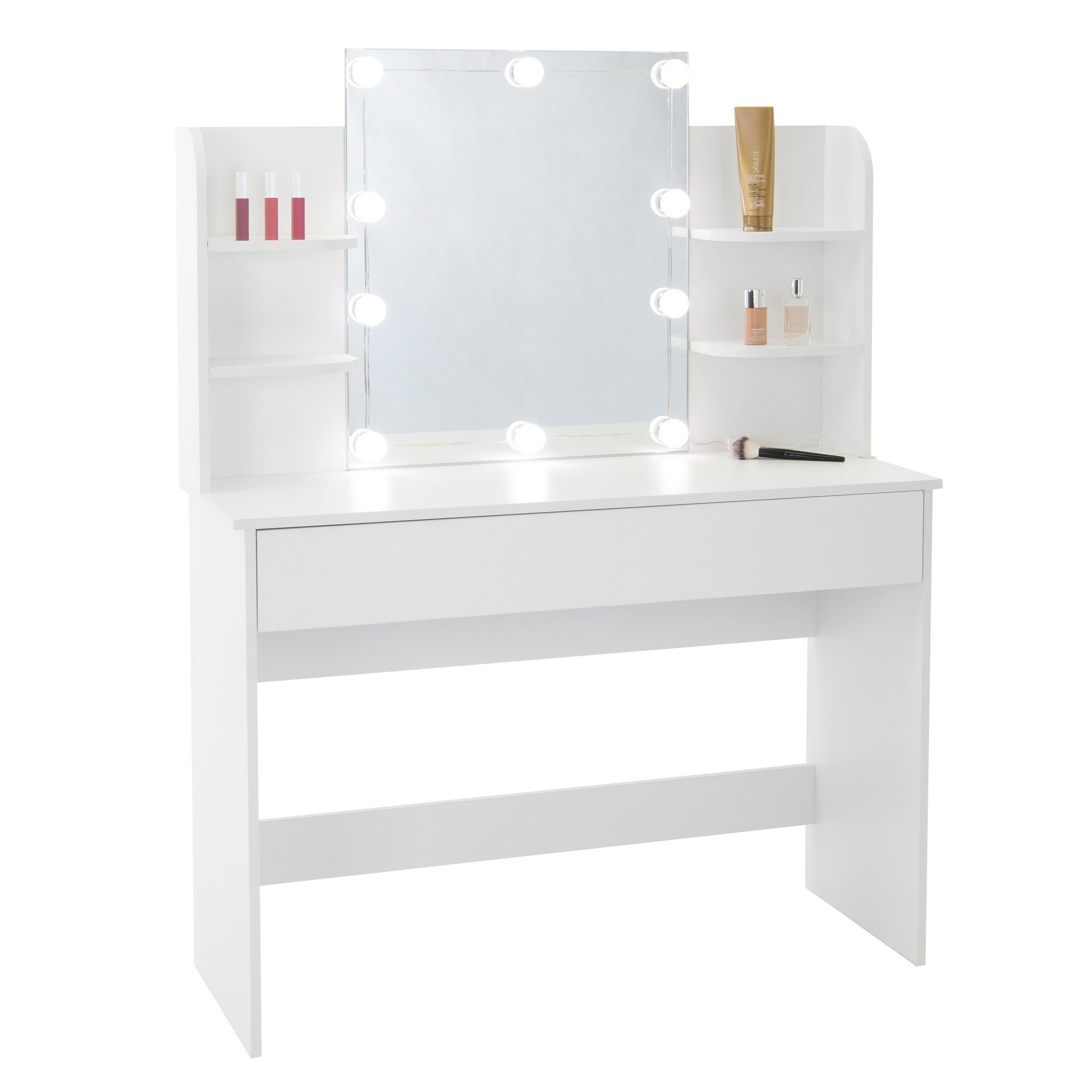 ML-DESIGN Schminktisch Frisierkommode aus MDF Holz mit Spiegel Moderne Kommode Make-up Tisch (1-St), Kosmetiktisch Weiß mit LED-Beleuchtung Frisiertisch Schminkkommode