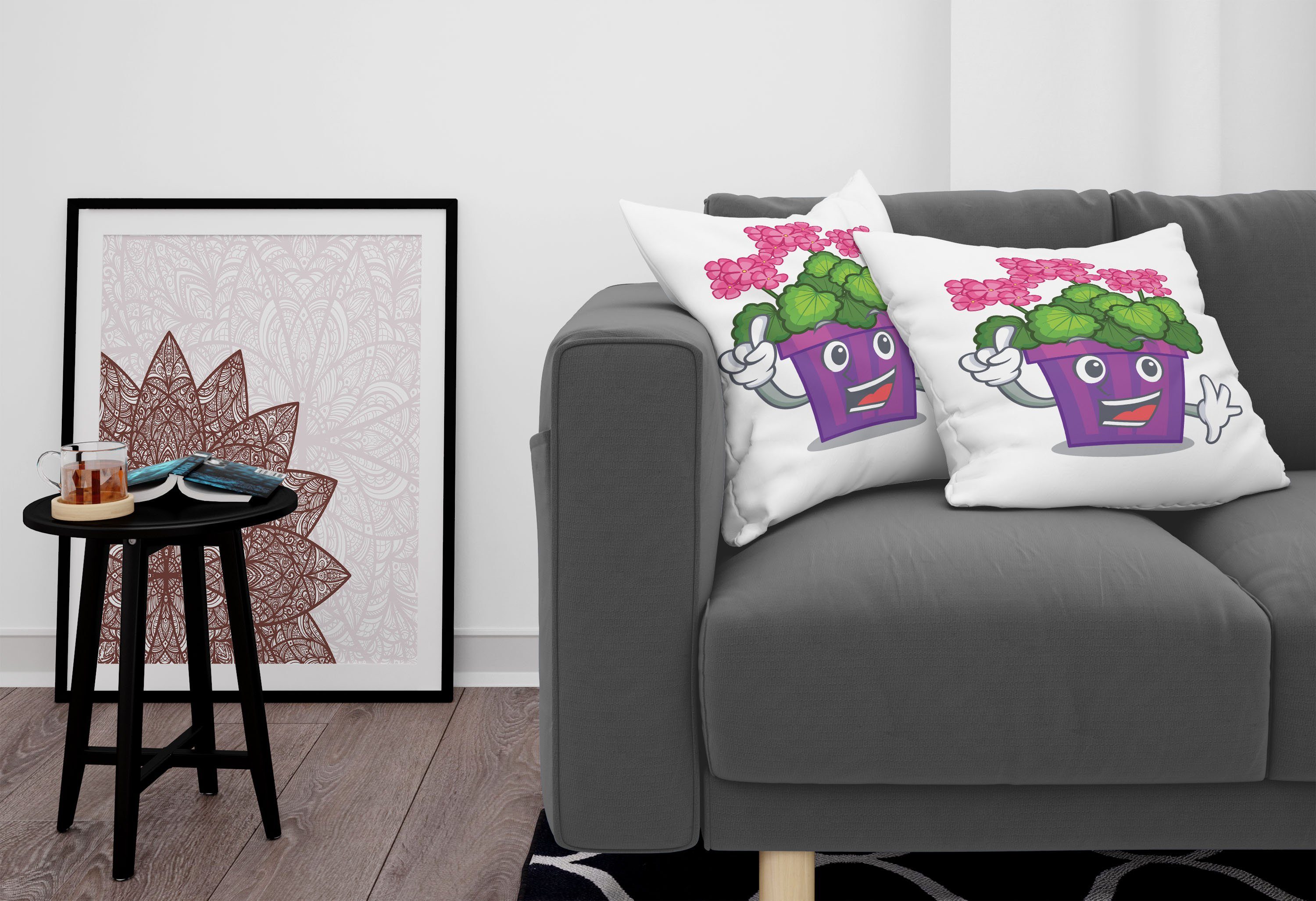 Kunst Kissenbezüge Pelargonien Digitaldruck, Modern Accent (2 Abakuhaus Stück), Blumentopf Lächeln Doppelseitiger