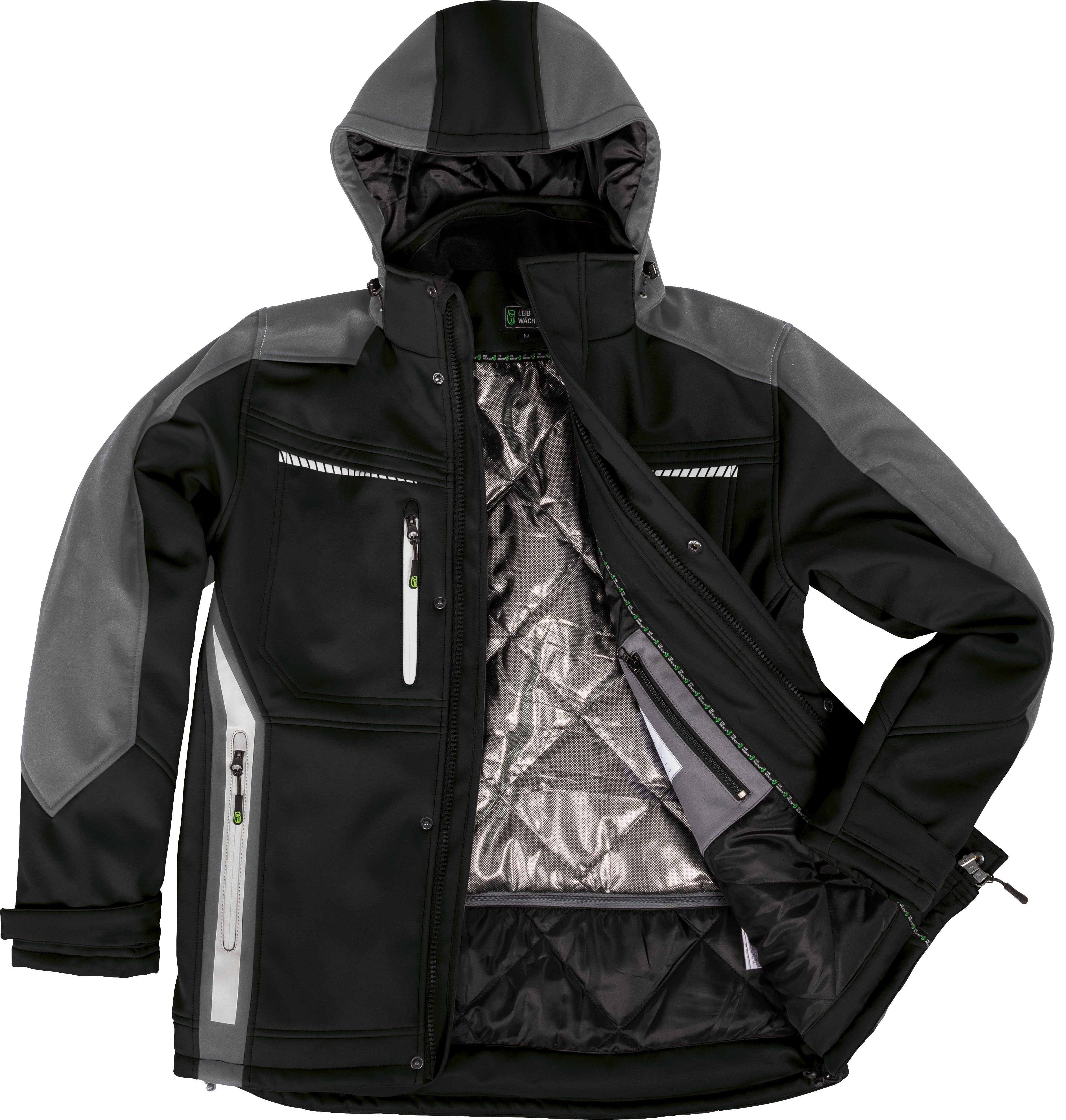 Leibwächter Winterjacke Flex-Line Herren Winter Softshelljacke mit Rückenisolierung (Winterjacke mit Reflektoren, Softshelljacke mit abnehmbarer Kapuze) atmungsaktiv 3000 g/m²/24 h, wasserdicht 8000 mm