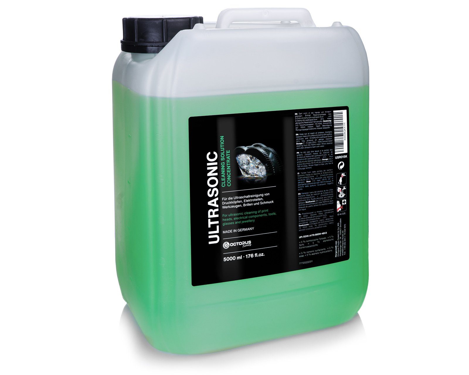 OCTOPUS Fluids Ultraschallreiniger Ultraschallreiniger Konzentrat, Spezialreinigungskonzentrat grün 5L, 5 Liter Made in Germany