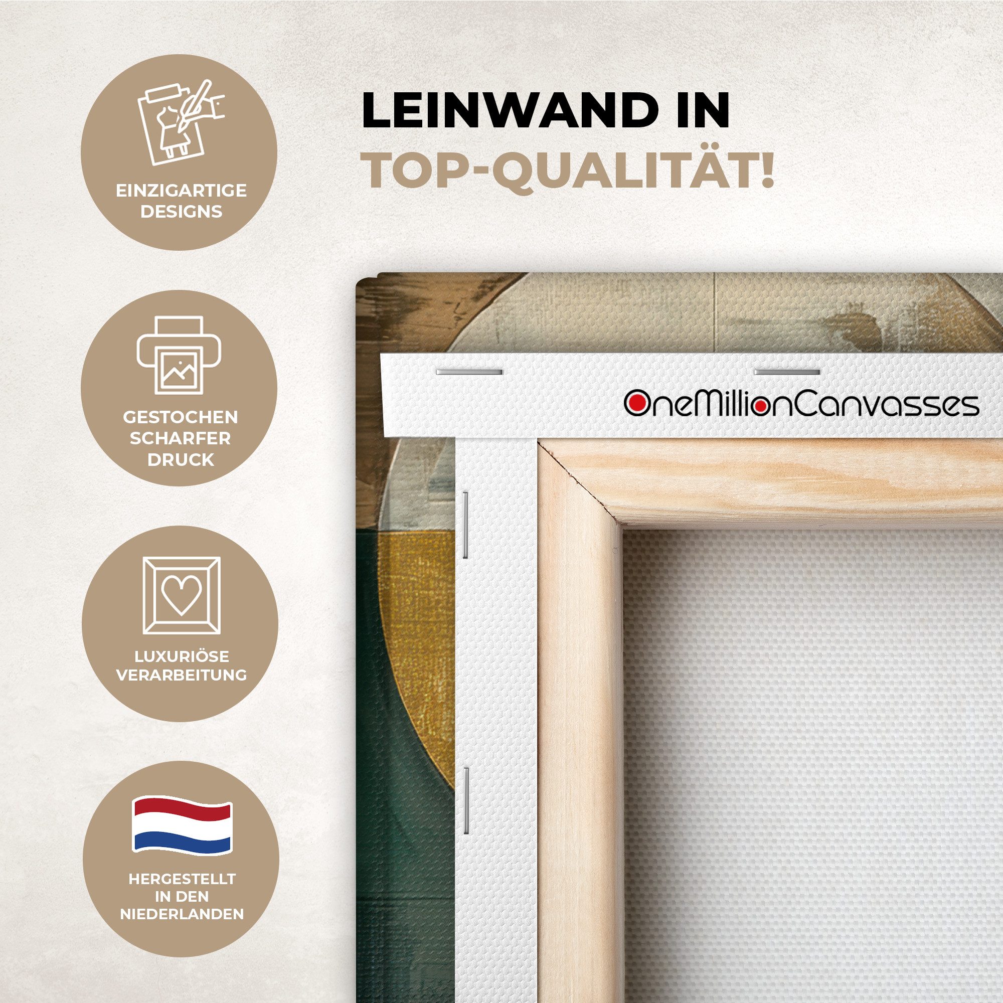 OneMillionCanvasses® Leinwandbild Abstrakt - Gold - Bronze - Formen - Geometrisch, Fotodruck (1 St), Wandbild, Deko Schlafzimmer Wohnzimmer Flur 20x20 cm