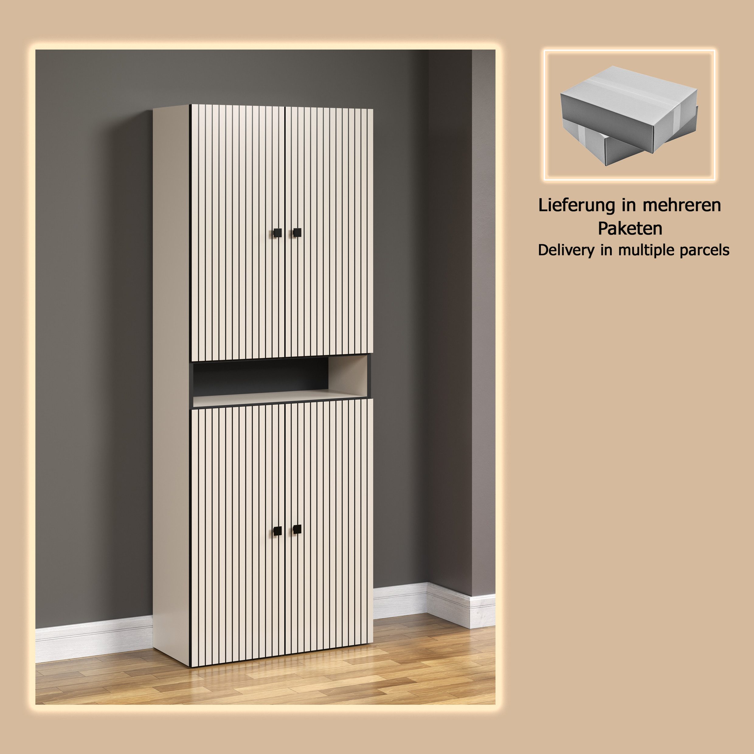 welltime Hochschrank Amrum Badezimmerschrank mit und ohne Schublade - (B/T/H) 40-70/31/186 cm – Bild 5 von 5