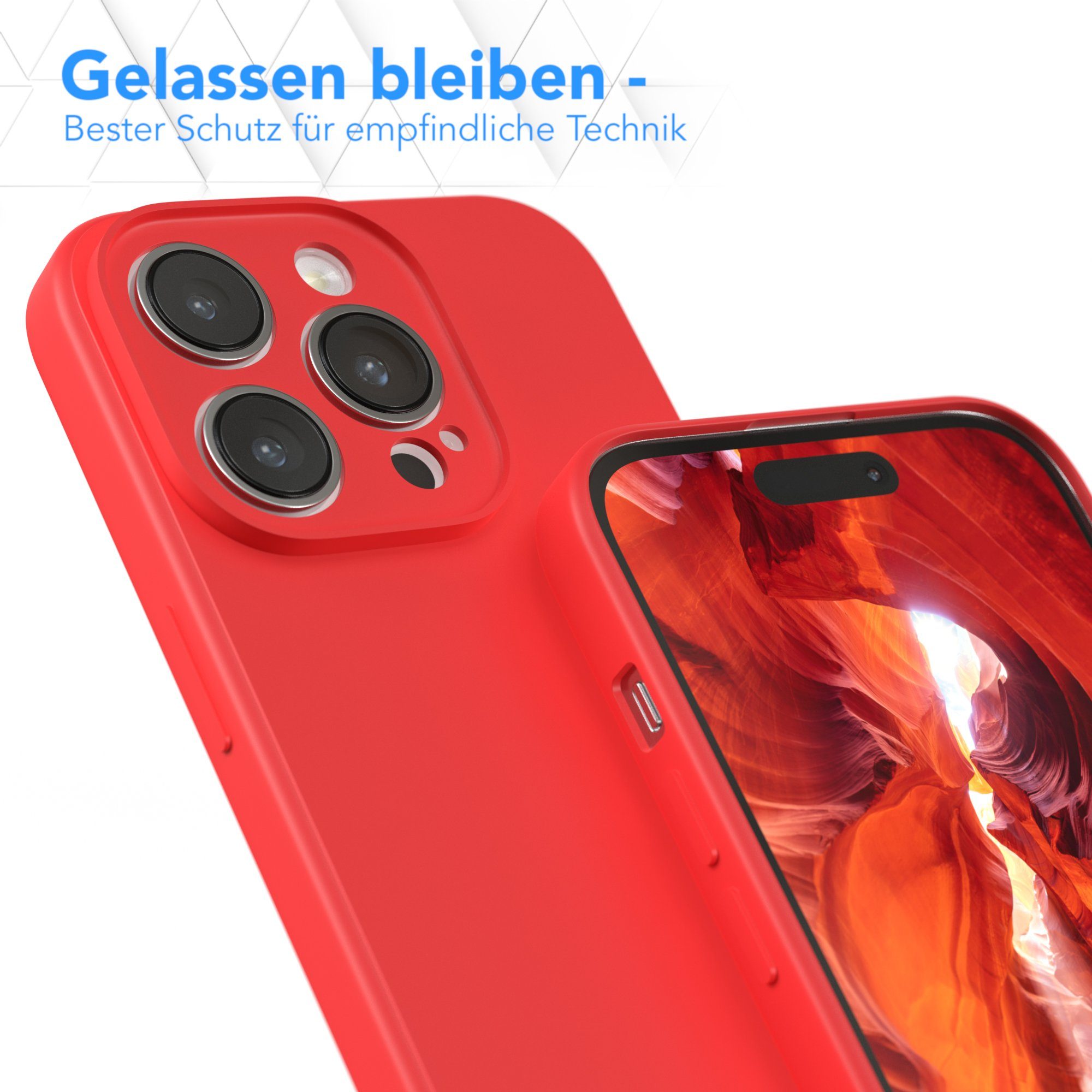 EAZY CASE Handyhülle für Apple iPhone 14 Pro Hülle Silikon 6,1 Zoll, Silikon Schutzhülle mit Kameraschutz stoßfest handycover elastisch Rot – Bild 4 von 5