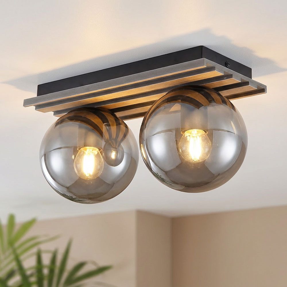 GLOBO LIGHTING LED Deckenleuchte, Leuchtmittel inklusive, Warmweiß, LED Deckenlampe Deckenleuchte Wohnzimmerlampe Rauchglas L 35 cm