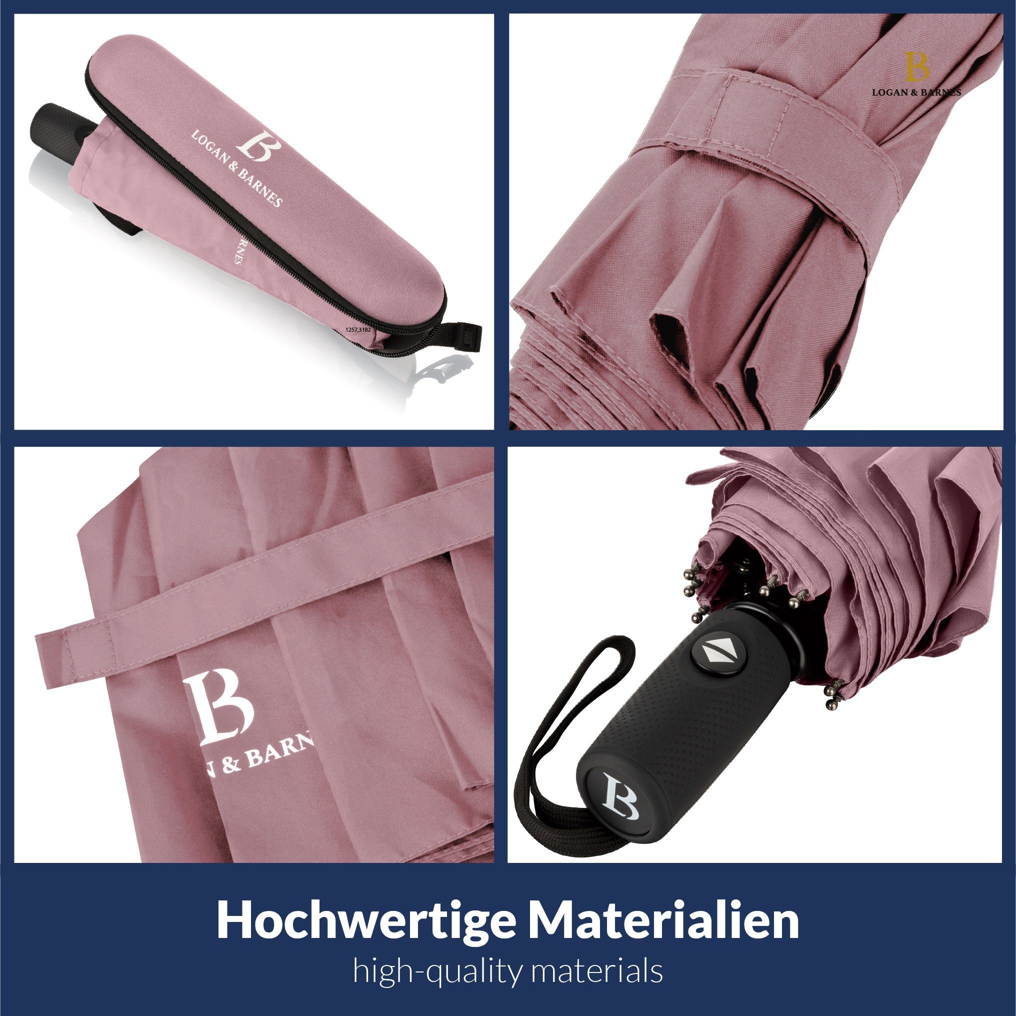 Logan & Barnes Taschenregenschirm Boston, Sturmfest bis 140 km/h