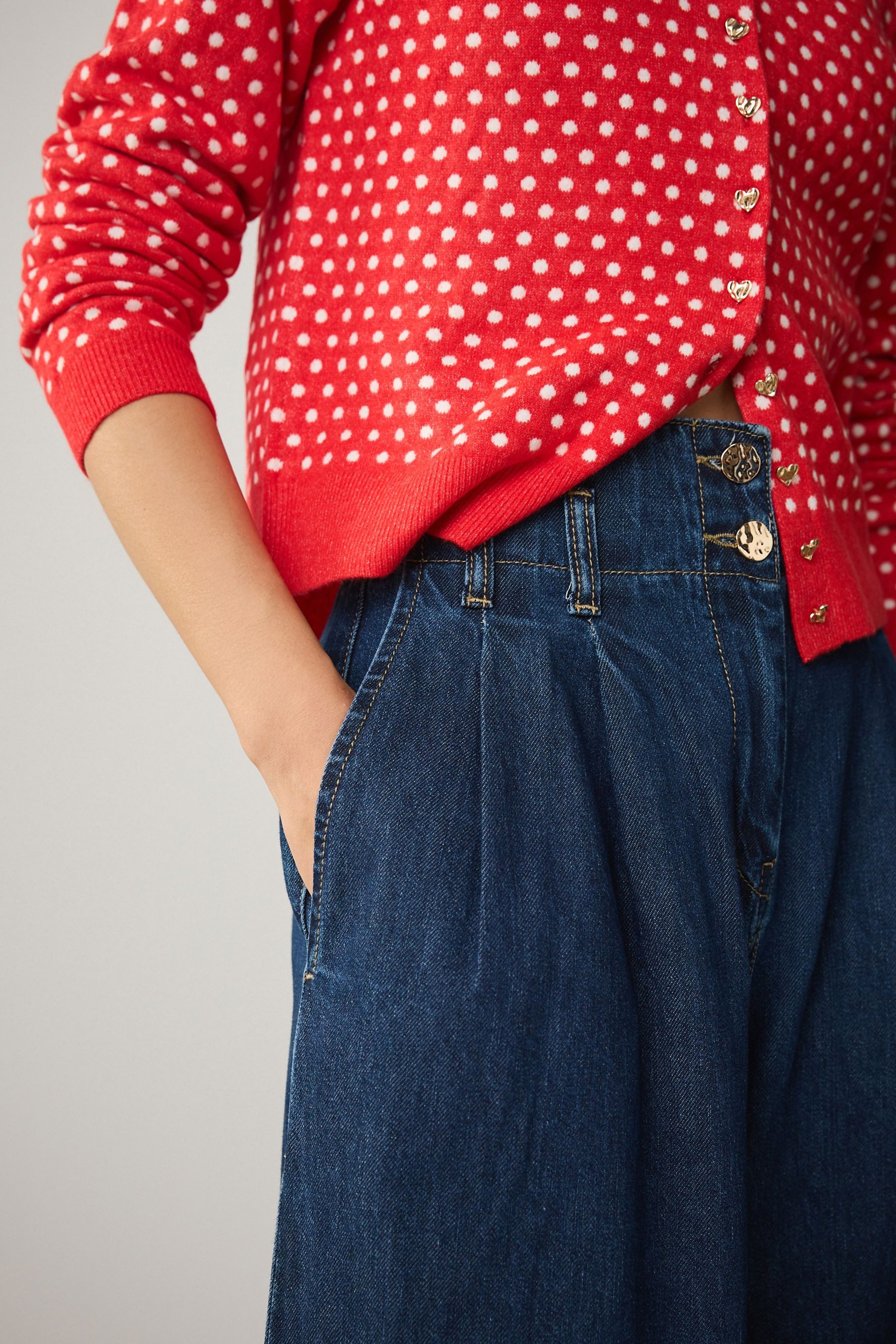 Next Weite Jeans Hochbund-Palazzo-Jeans mit zwei Knöpfen am Bund (1-tlg)