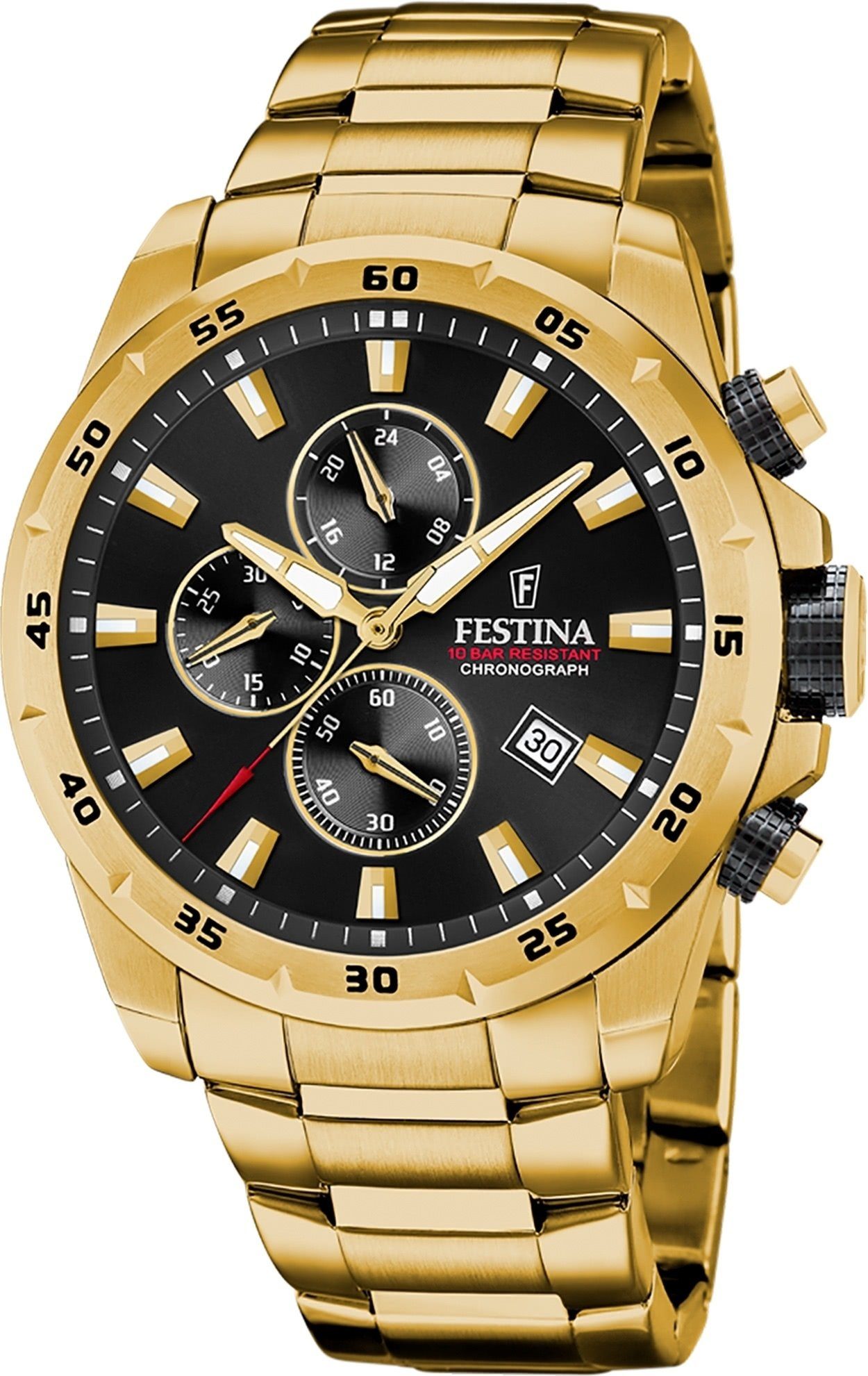 Festina Quarzuhr Festina Herrenuhr Sport, rund, Herren Sportlich Armbanduhr Edelstahlarmband Chronograph gold