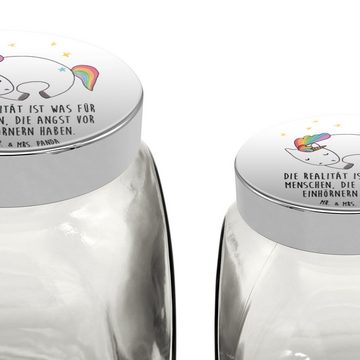 Mr. & Mrs. Panda Vorratsglas L 870ml Einhorn Nacht - Weiß - Geschenk, Müslidose, Menschen, Snackdo, Premium Glas, (1-tlg), Design-Highlight
