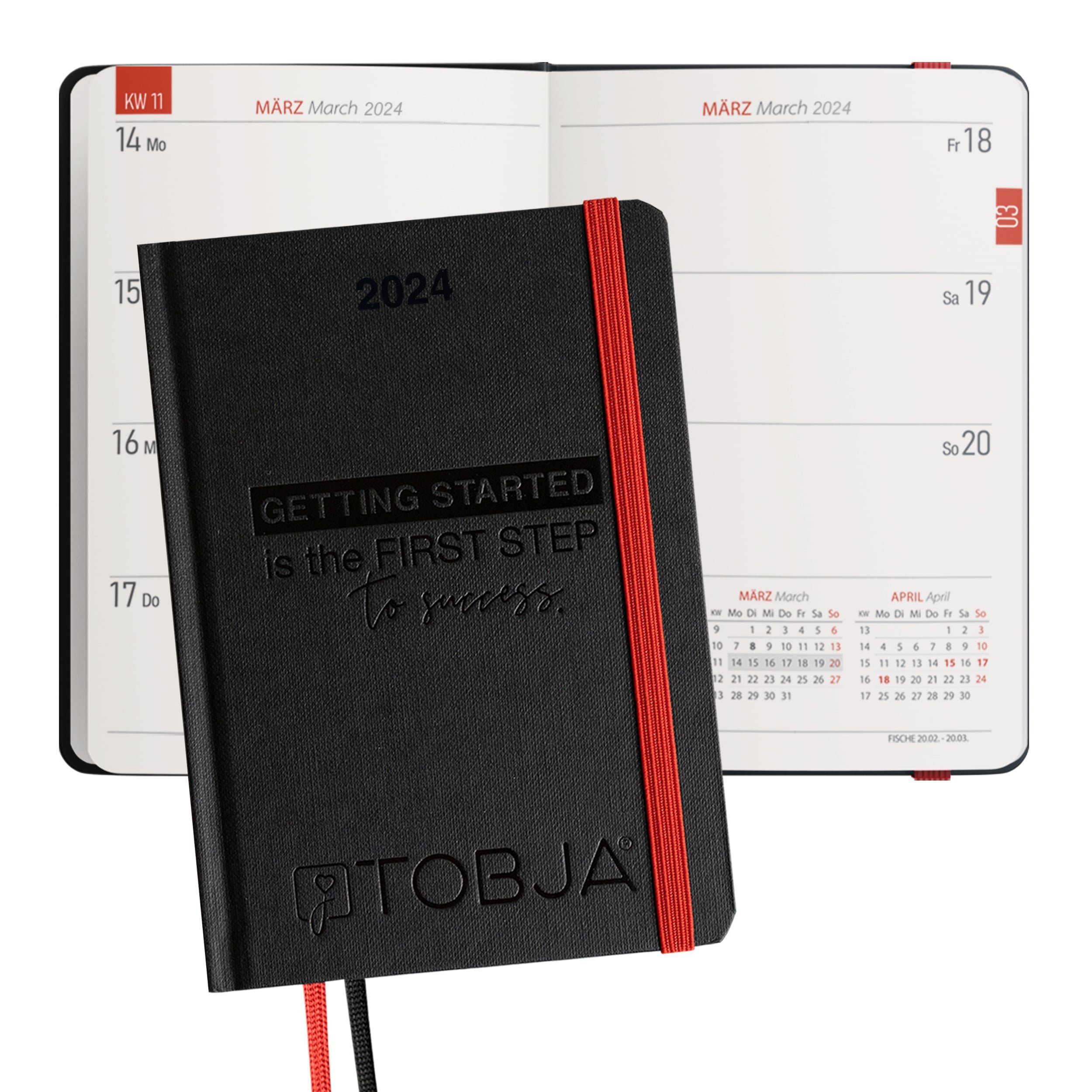 TOBJA Wandkalender A6 Taschenkalender 2024 "Black Success" Kalender 