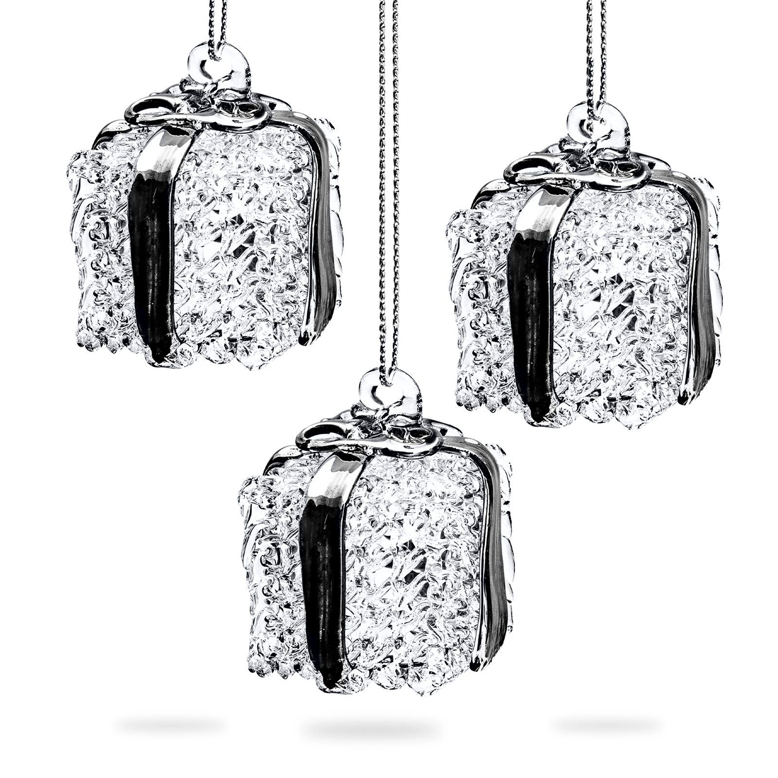 Christbaumschmuck BS265 Geschenk Pakete Glas Ornament Weihnachtsbaum Anhänger 3er Set