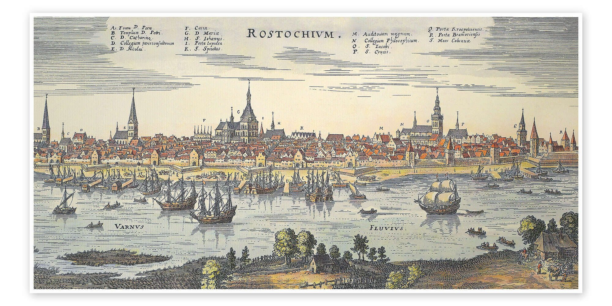 Posterlounge Wandbild Historisches Rostock, 1640, Matthäus Merian, erhältlich als Poster, Leinwandbild, Wandsticker oder Acrylglasbild