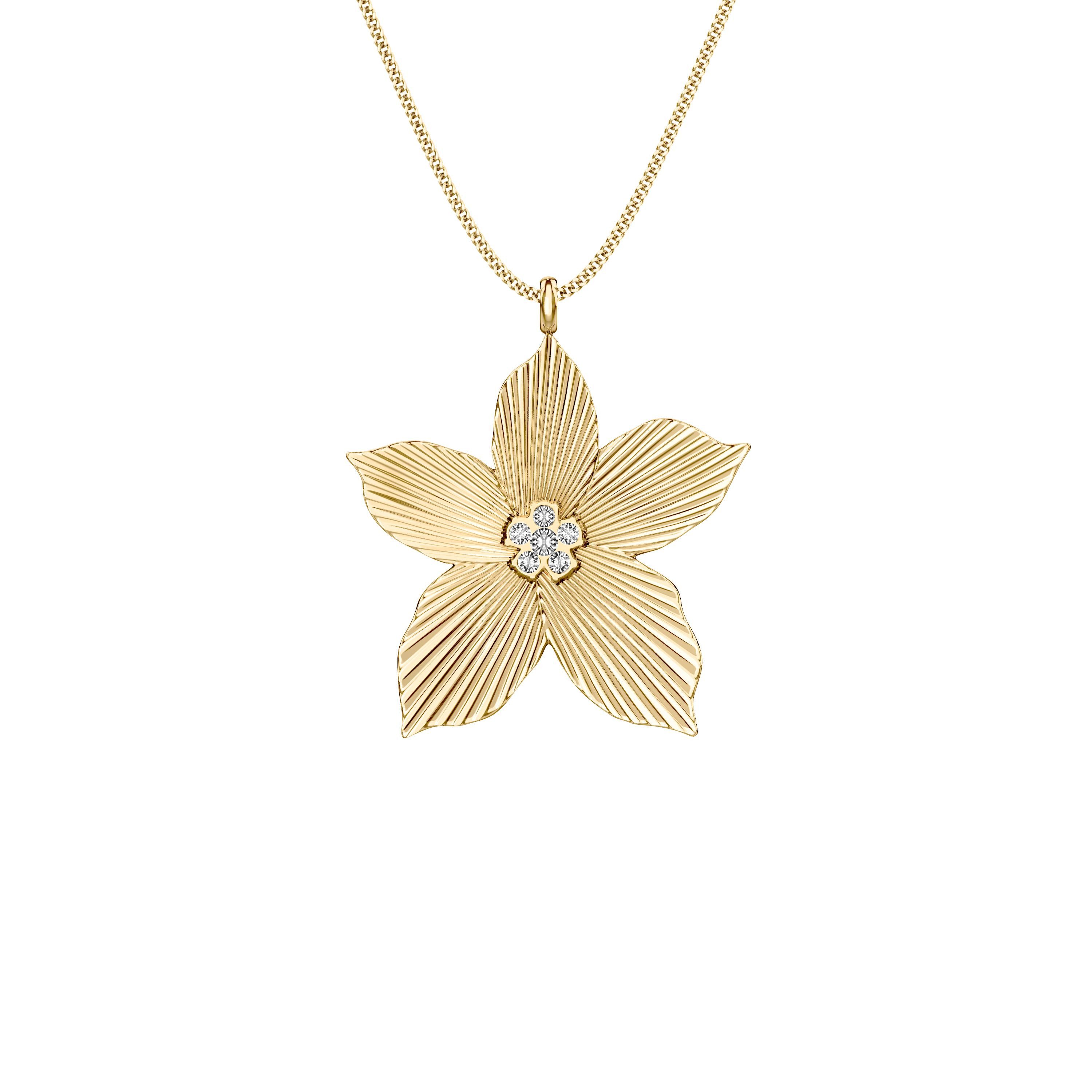 Fossil Kette mit Anhänger Schmuck Geschenk Edelstahl Halskette Blume Sutton, mit Glasstein