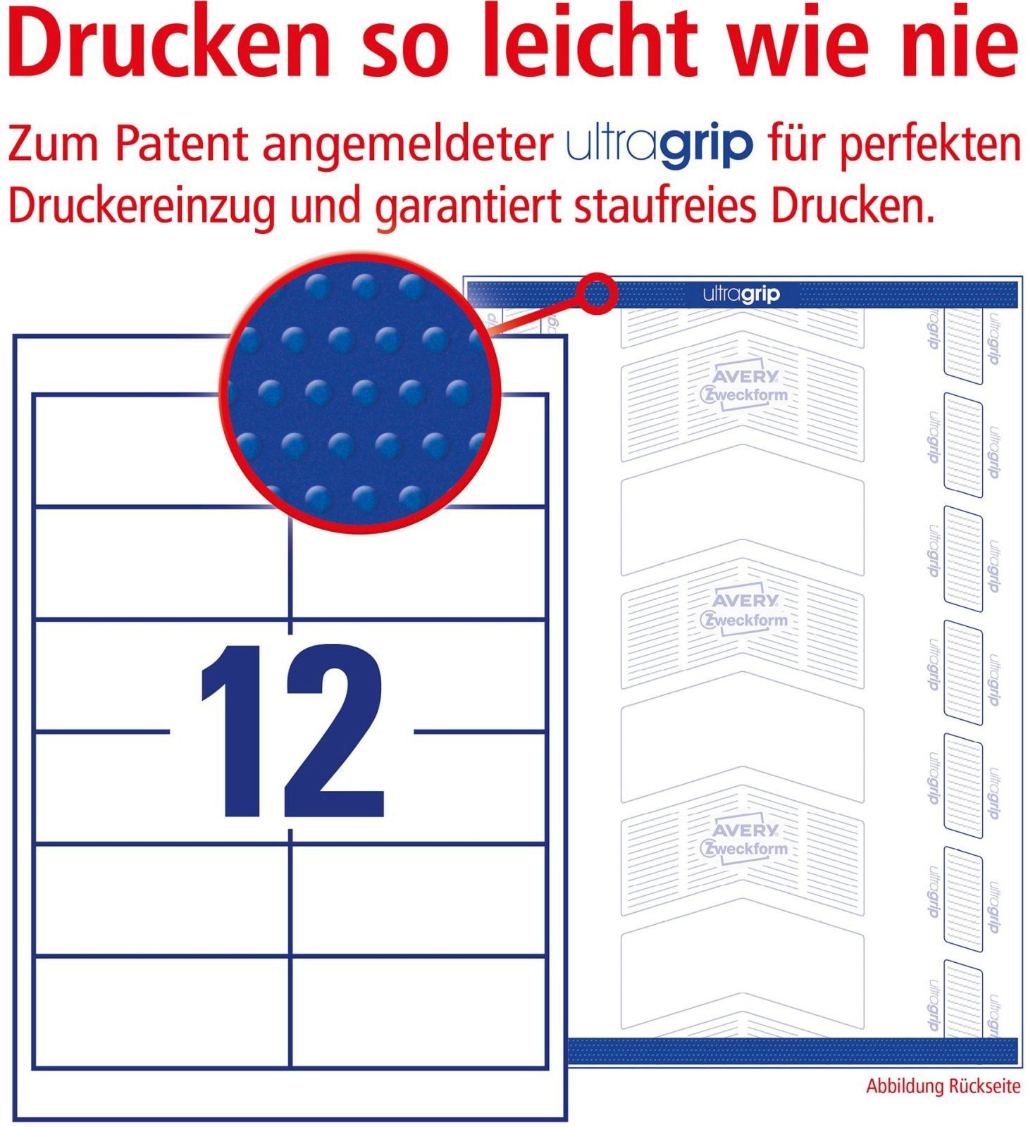Avery Zweckform Etiketten Universal-Etiketten ultragrip 97x42,3 mm VE=120 Etiketten / 10 Bogen w