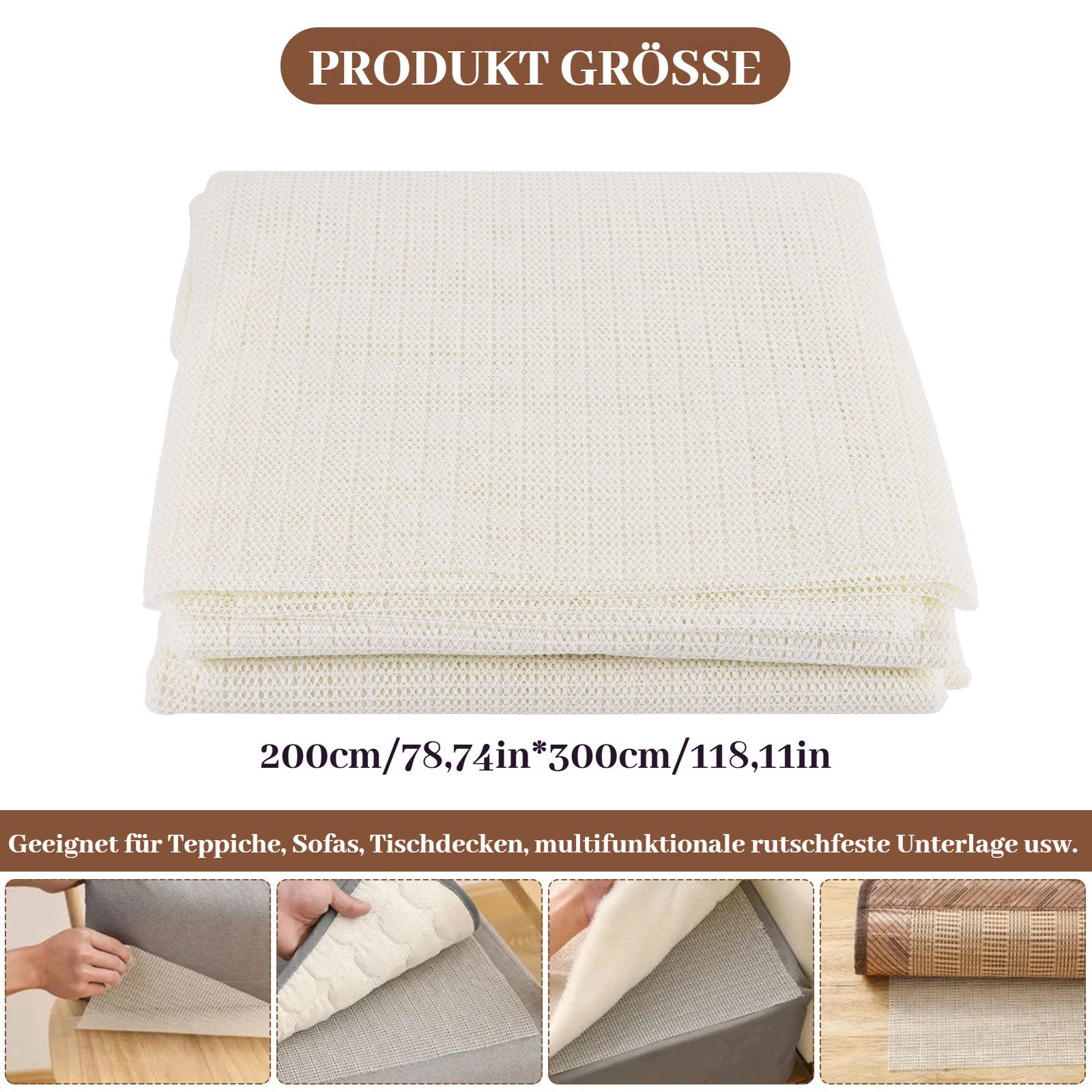 BlingBin Antirutsch Teppichunterlage Zuschneidbare universale Antirutschmatte 200 × 300 cm, (1er Set, 1-St., 200*300cm), rutschfeste Unterlage für Teppiche,Tischoberflächen und Autokofferraum