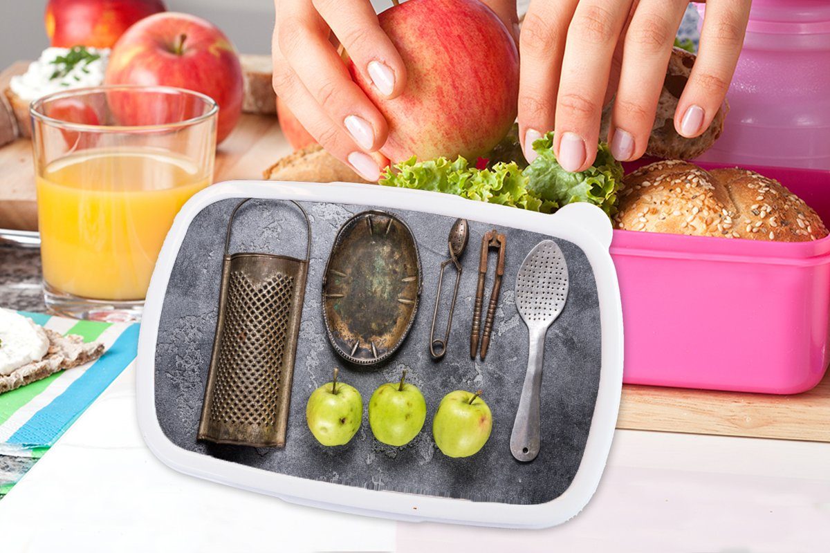 MuchoWow Lunchbox Apfel - Küchenutensilien Kinder, rosa Kunststoff, - Erwachsene, Snackbox, Mädchen, Brotbox Brotdose (2-tlg), Kunststoff für Küchengeräte