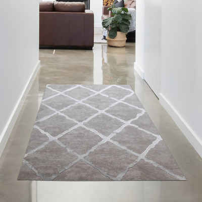 Teppich Teppich Wohnzimmerteppich mit Rauten Applikationen uni grau, Carpetia, rechteckig, Höhe: 12 mm