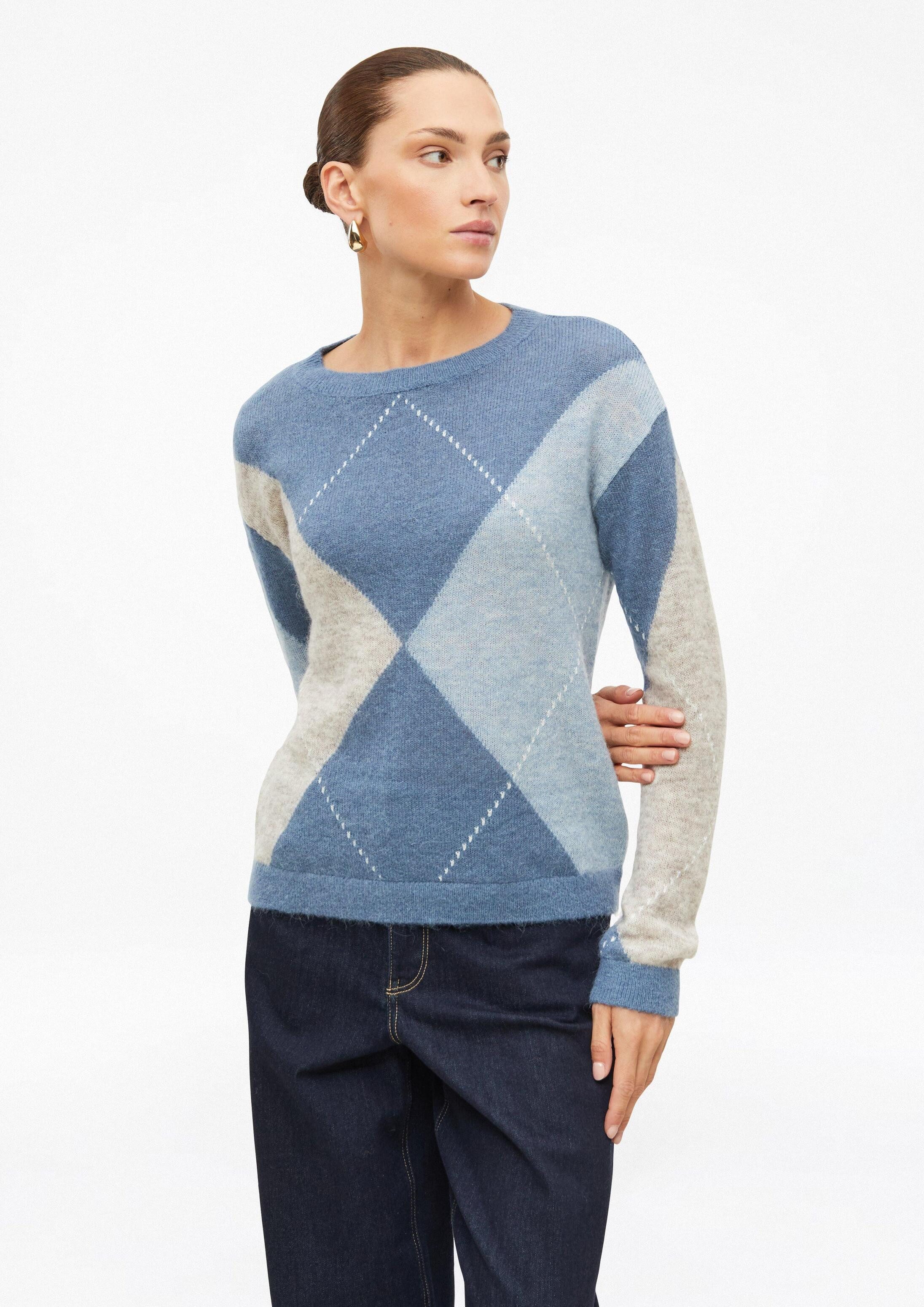 s.Oliver Longpullover Strickpullover Feinstrickpullover aus Alpakamix mit Rauten-Muster