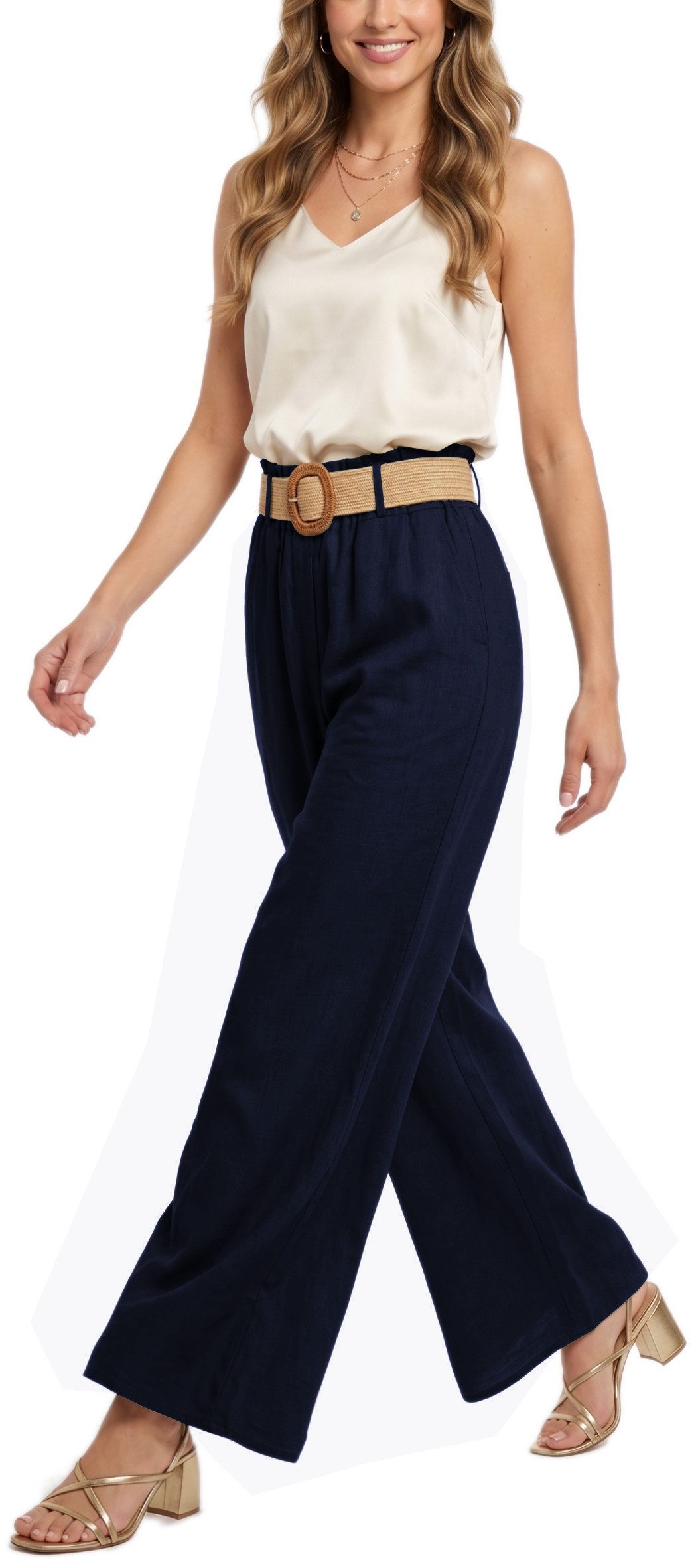 dy_mode Palazzohose Damen High Waist Palazzohose Weitbein Hose Schlupfhose Sommer Strand in Unifarbe, High Waist, mit elastischem Bund