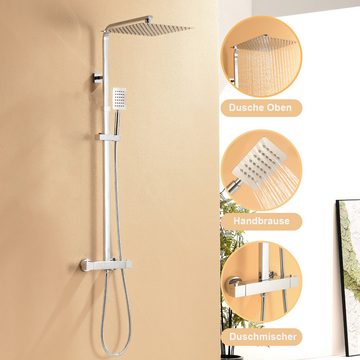 AuraLum pro Duschsystem Regendusche Thermostat Duscharmatur Duschpaneel Edelstahl Duschset, mit Handbrause und höhenverstellbar Duschstange