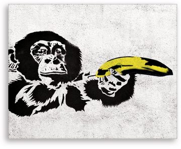 Leinwando Gemälde Banksy bilder banana Affe Gun / streetart Leinwandbilder Graffiti kunst wandbild