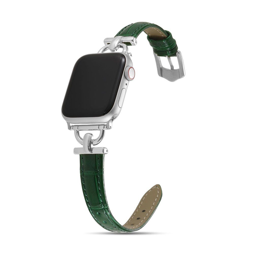 GelldG Uhrenarmband Leder Armband Kompatibel mit Apple Watch Armband, Schlank Armband grün/silber