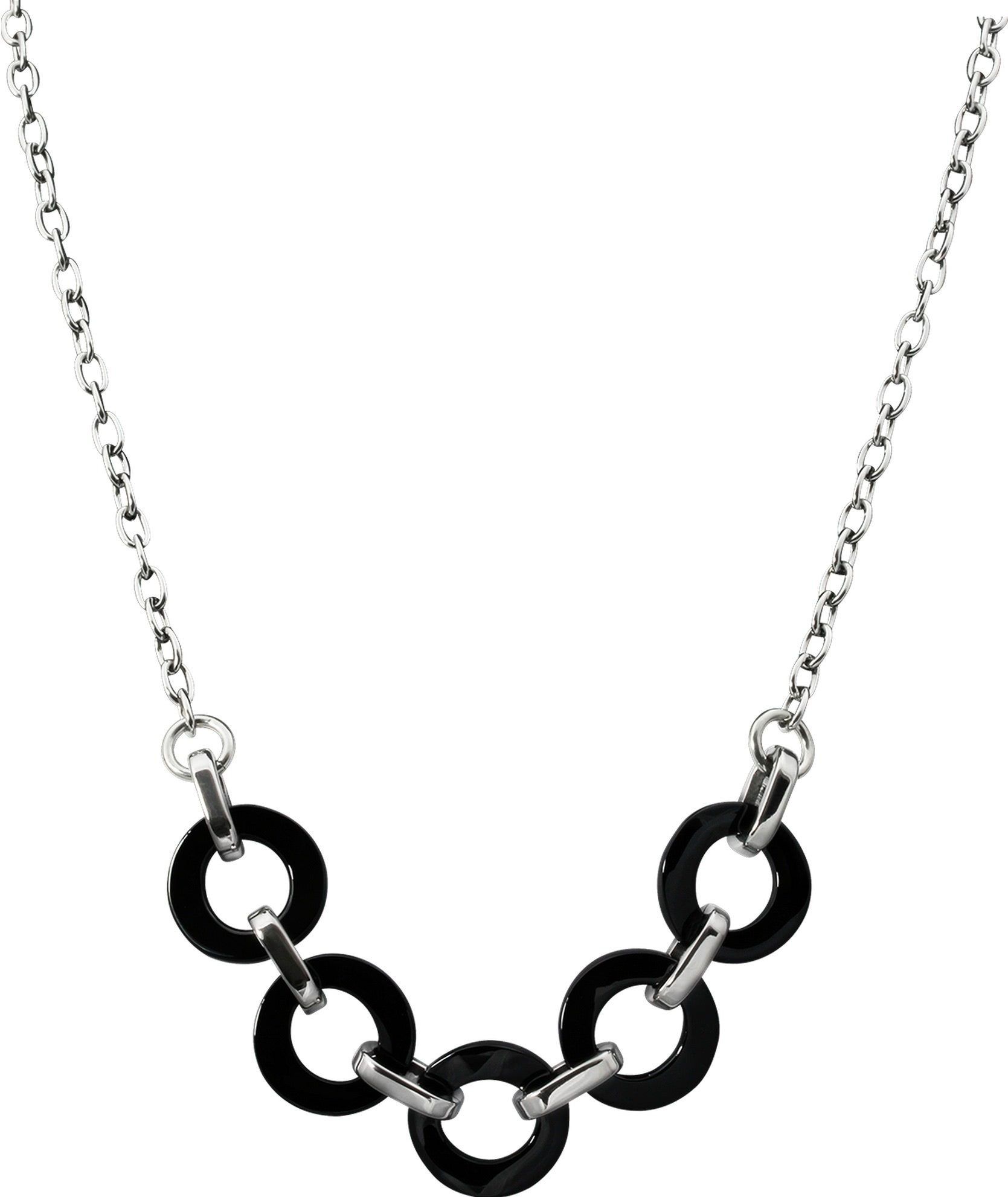 Amello Edelstahlkette Amello Ring Halskette silber schwarz (Halsketten, Halskette), Damen Halsketten (Ring) aus Edelstahl (Stainless Steel)