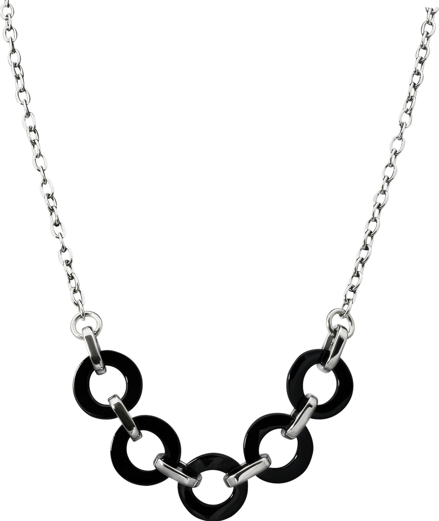 Amello Edelstahlkette Amello Ring Halskette silber schwarz (Halskette),  Damen Halsketten (Ring) aus Edelstahl (Stainless Steel)