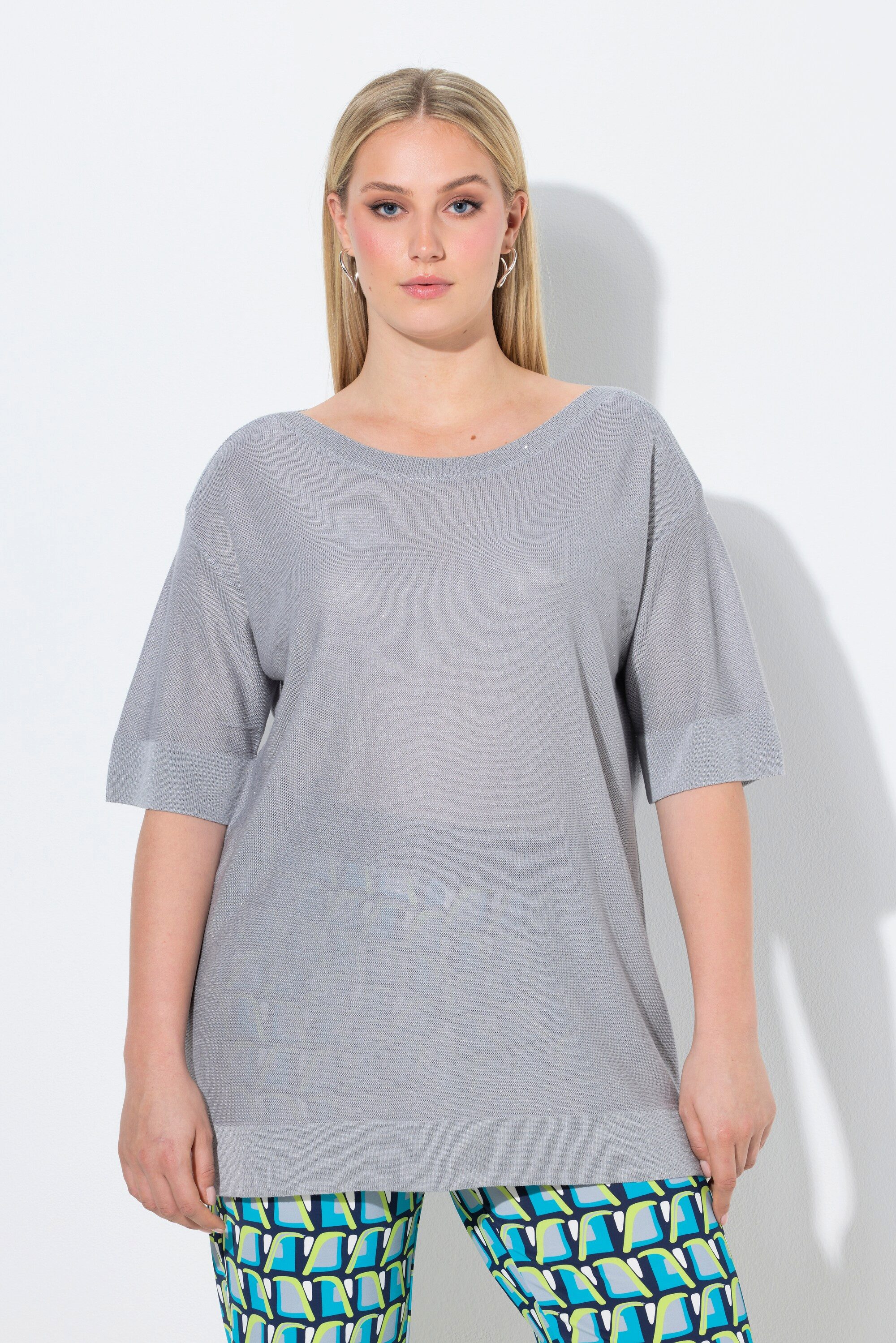 Strickpullover Pullover Pailletten Oversized U-Boot-Ausschnitt