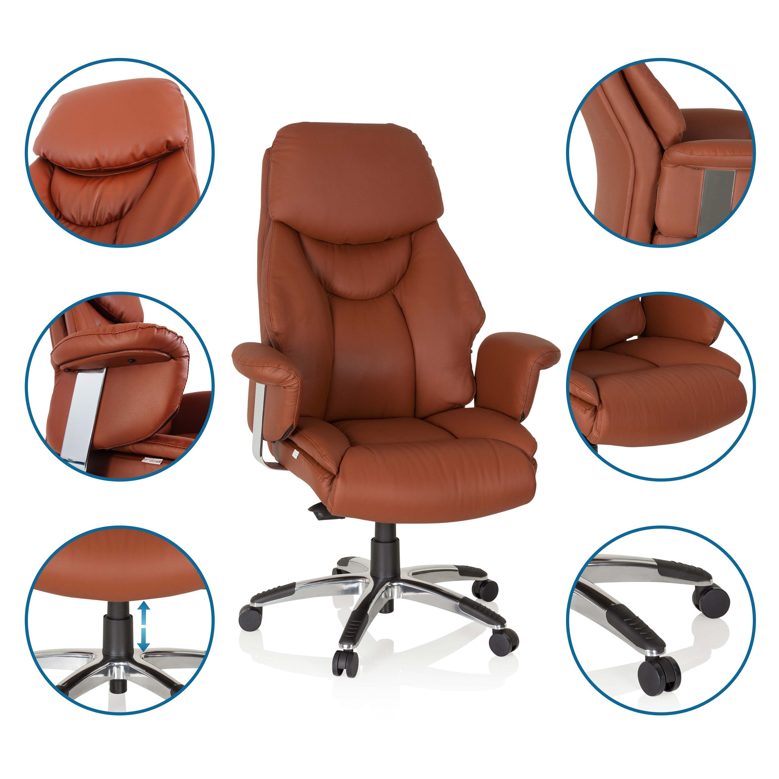 hjh OFFICE Drehstuhl Luxus Chefsessel Prado Leder mit Armlehnen (1 St), Profi Bürostuhl Schreibtischstuhl ergonomisch