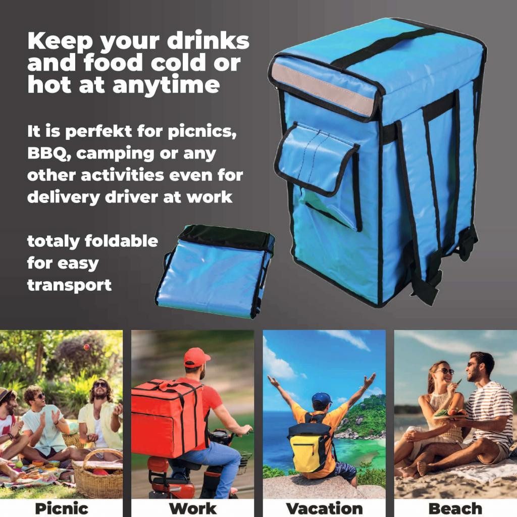 trends4cents Kühlbox isolierte Kühlbox, Rucksack 42 Liter, Klarsichthülle vorne vorhanden, für Werbung, Flyer, etc..