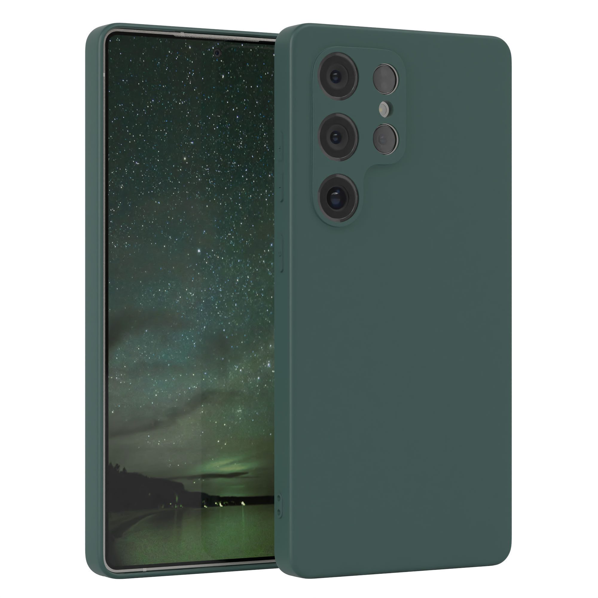 EAZY CASE Handyhülle für Samsung Galaxy S25 Ultra Hülle Silikon 6,9 Zoll, Silikon Schutzhülle mit Kameraschutz kratzfestes Bumper Nachtgrün