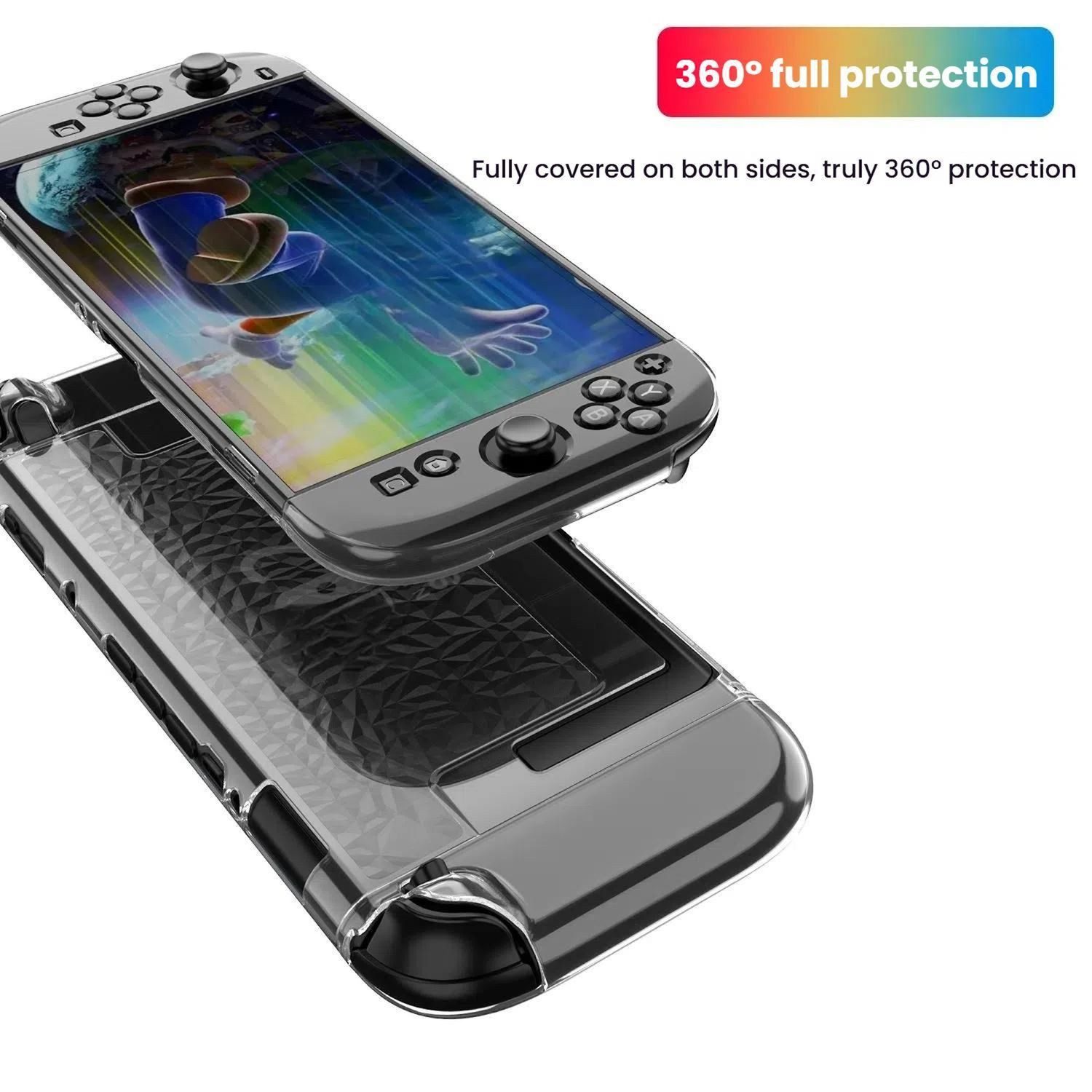Wigento Handyhülle Für Nintendo Switch 2 TPU PC Split Shockproof Schutz Hülle Transparent, Split-Case mit Diamantmuster und Joy-Con Abnahmefunktion