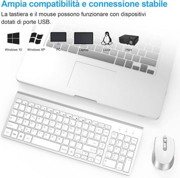 GALENMORO kabellos italienische QWERTY USB, ergonomisch, kompakt, Tastatur- und Maus-Set, mit Number Pad, kabellose Tastatur, geräuschlos, für Windows PC