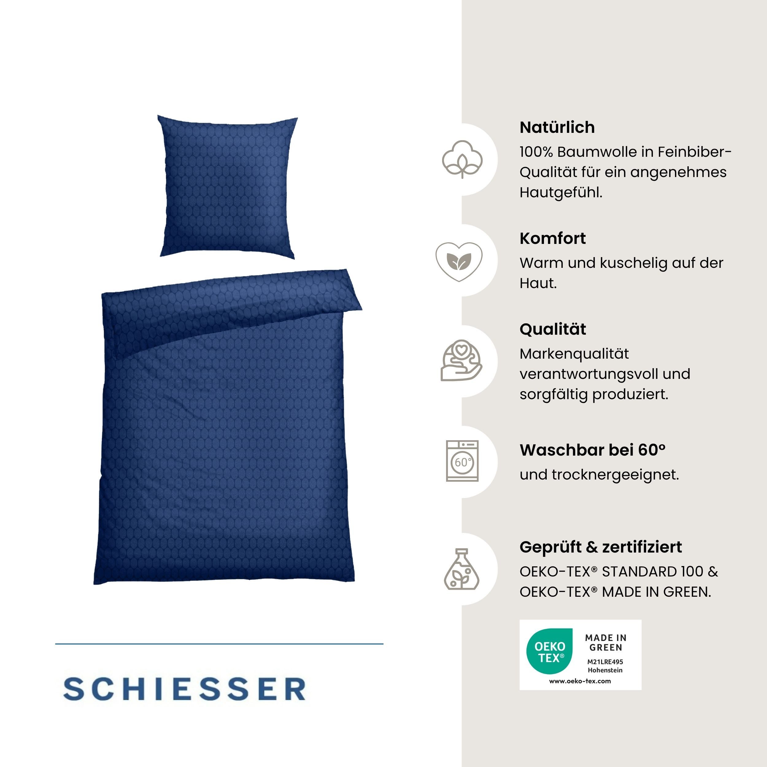 Schiesser Bettwäsche Drops aus wärmender Feinbiber-Qualität mit dezentem Grafikprint, Feinbiber, 2 teilig, OEKO-TEX® MADE IN GREEN – Bild 2 von 5