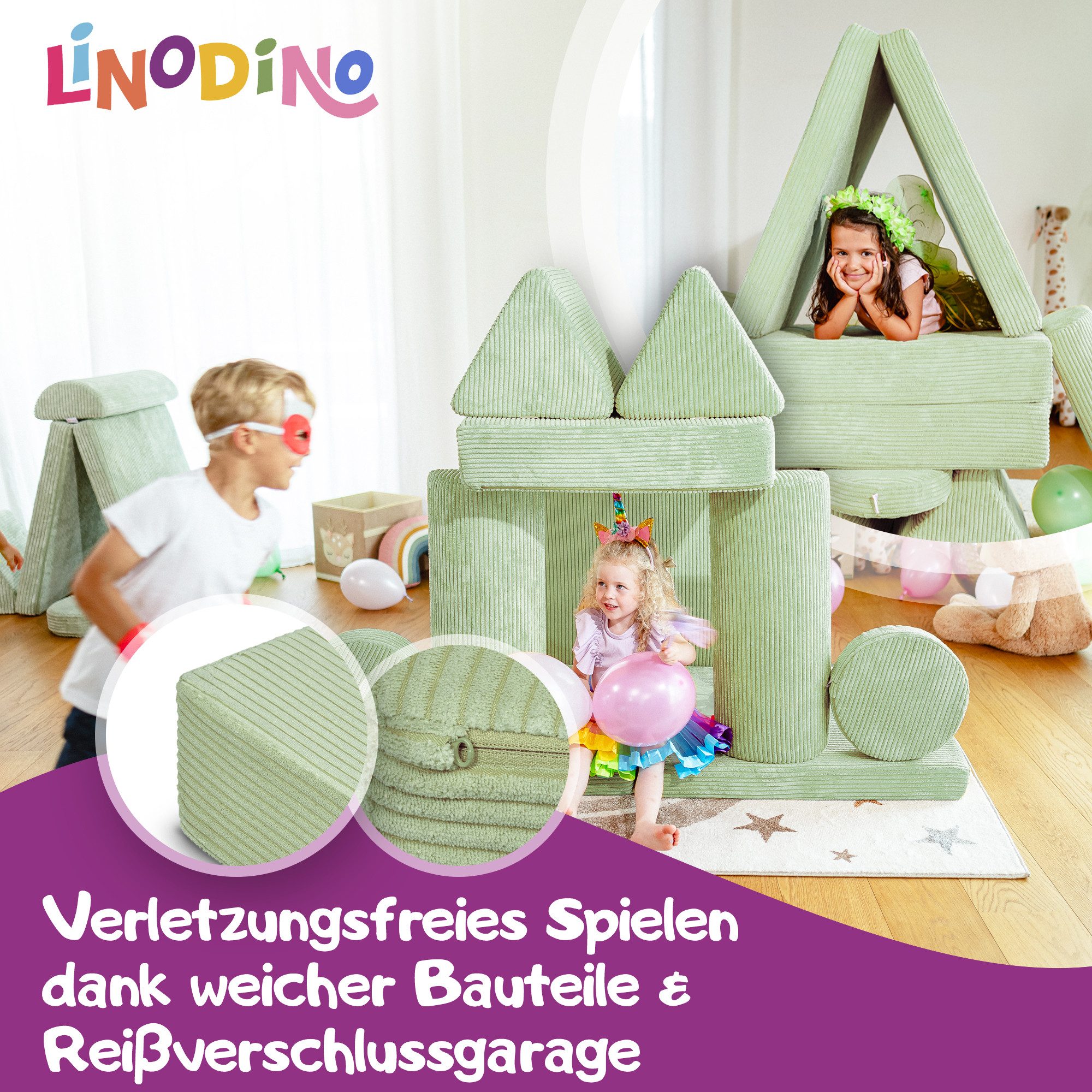 Linodino Kindersofa Spielsofa I Schaumstoff Stapelsteine für Kinder I Kindercouch, 3 Jahre Garantie