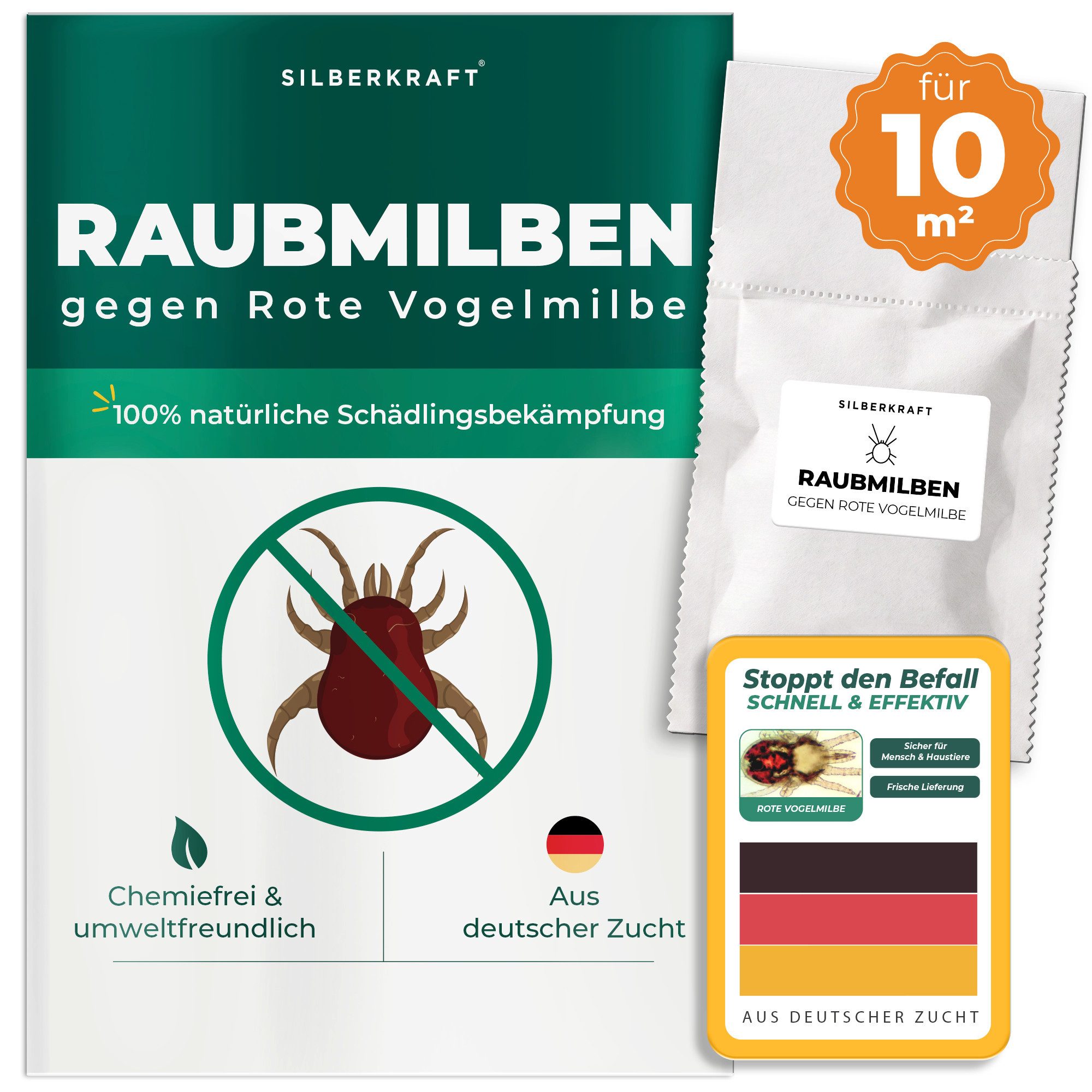 Silberkraft Insektenvernichter Raubmilben gegen Rote Vogelmilben, Parasitenabwehr, Hühnerstall, Taubenschlag & Voliere – Bild 2 von 5