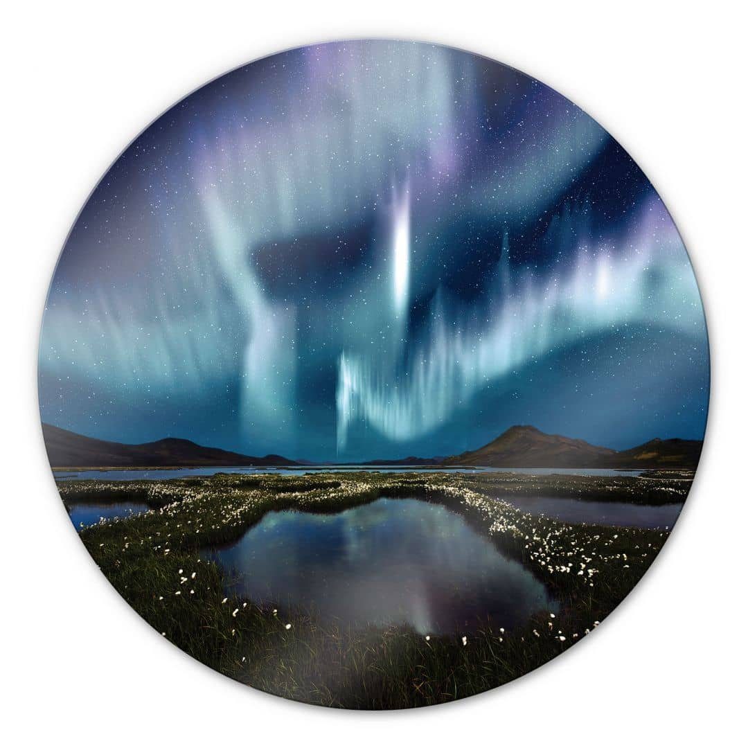 Wandschutz Bilder Wall Deko Polarlicht Gemälde Nordlicht Lichter, Glas Wandbild Rund K&L Art Glasbild Aurora